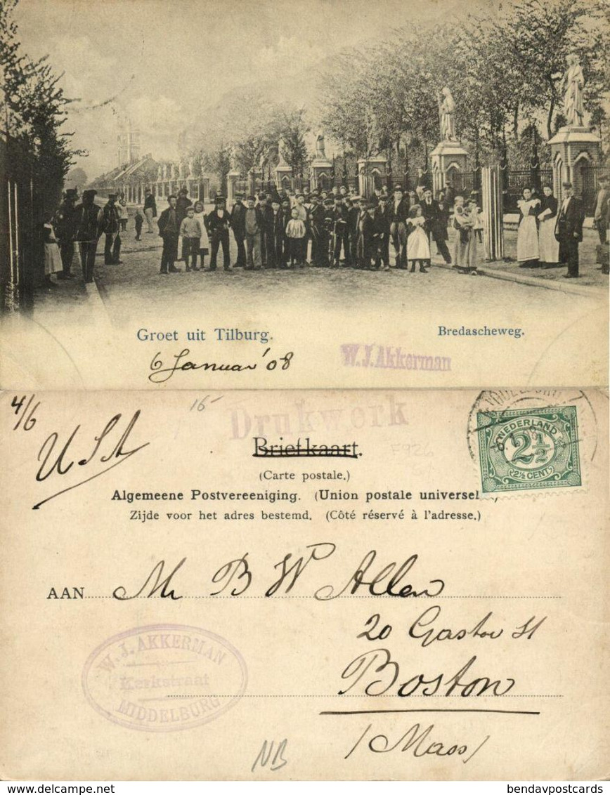 Nederland, TILBURG, Bredascheweg Met Volk (1908) Ansichtkaart - Tilburg