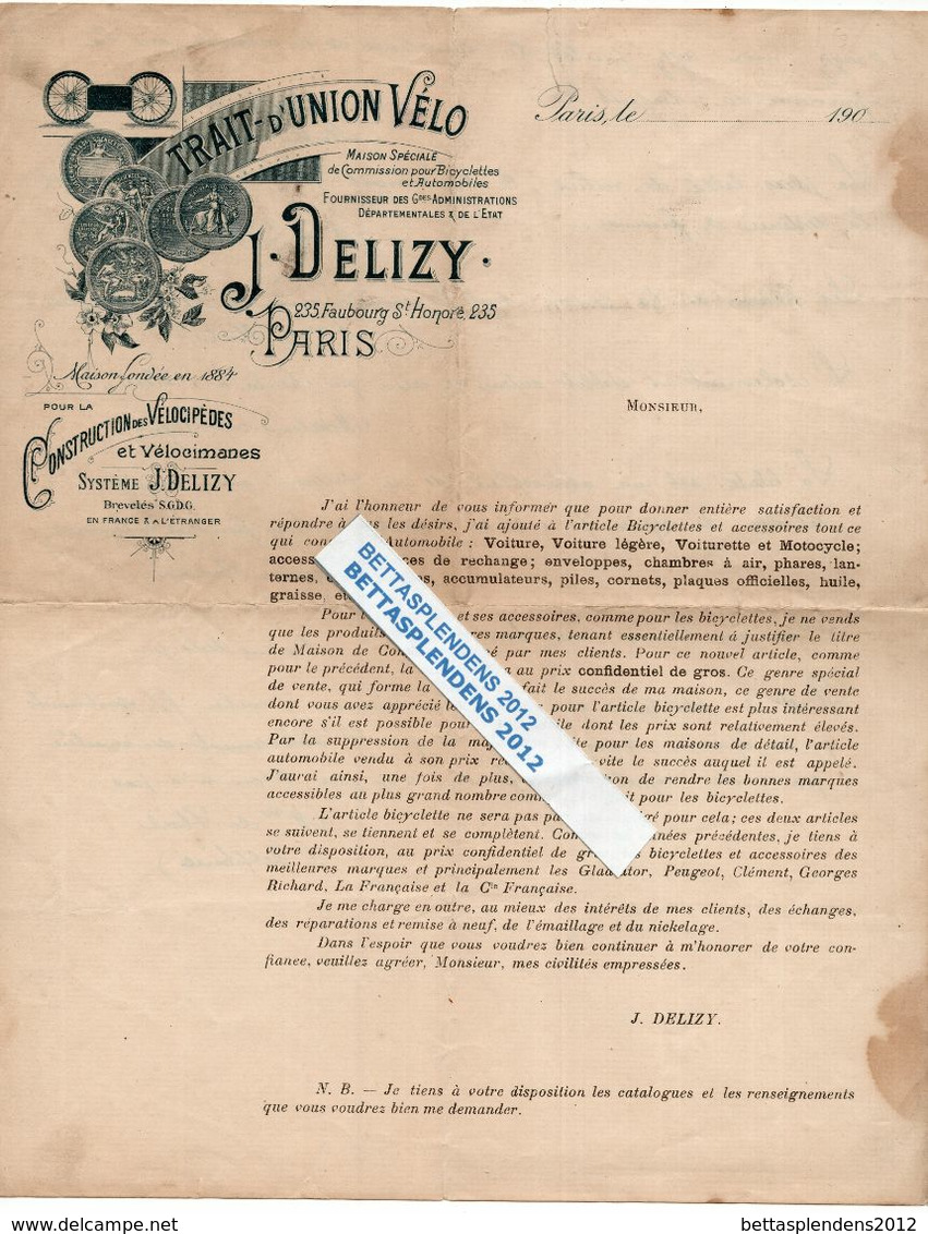 Courrier Illustré - TRAIT D'UNION VELO - J.DELIZY à PARIS - Construction Des Vélocipèdes Et Vélocimanes - Sport En Toerisme