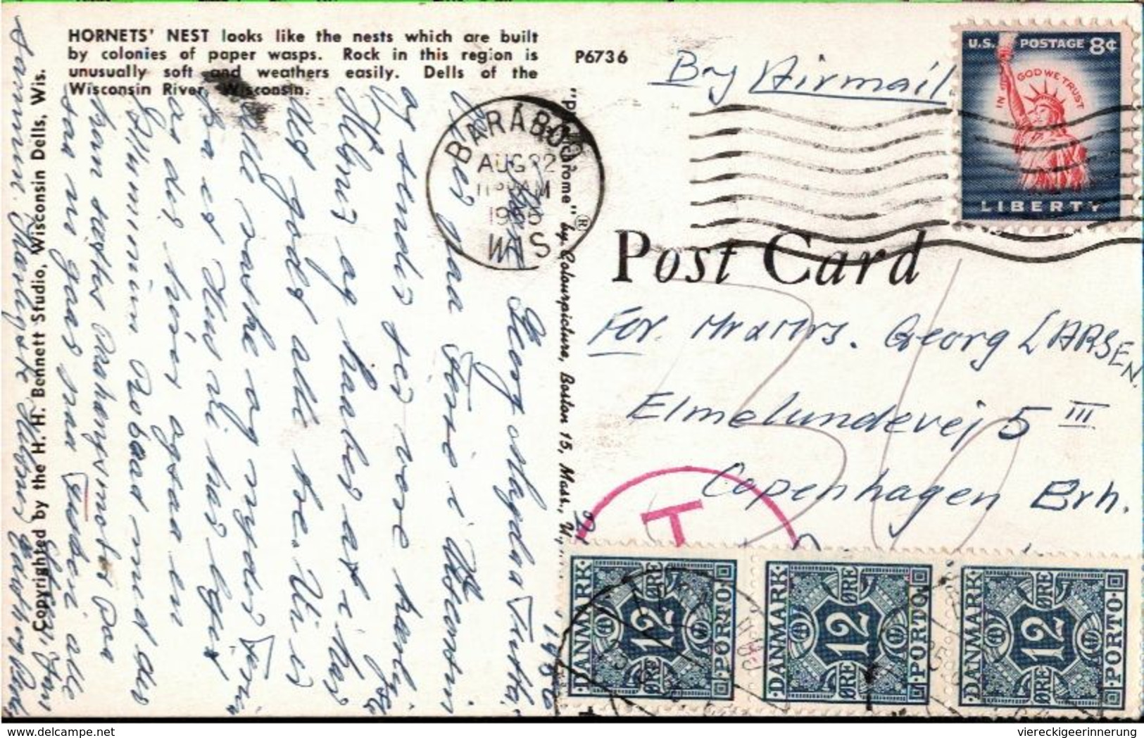 ! 1956 Postkarte Aus Wisconsin, USA, Taxe, Nachporto Dänemark, Denmark - Segnatasse