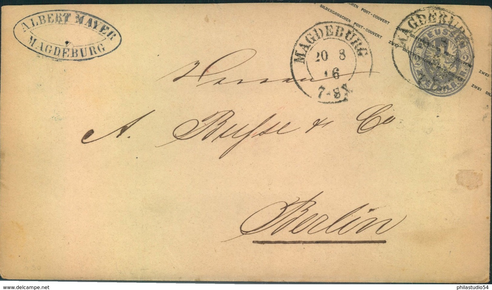 1866, 2 Sgr. Wappen-Umschlag Ab MAGDEBURG, Sehr Sauber - Postal  Stationery