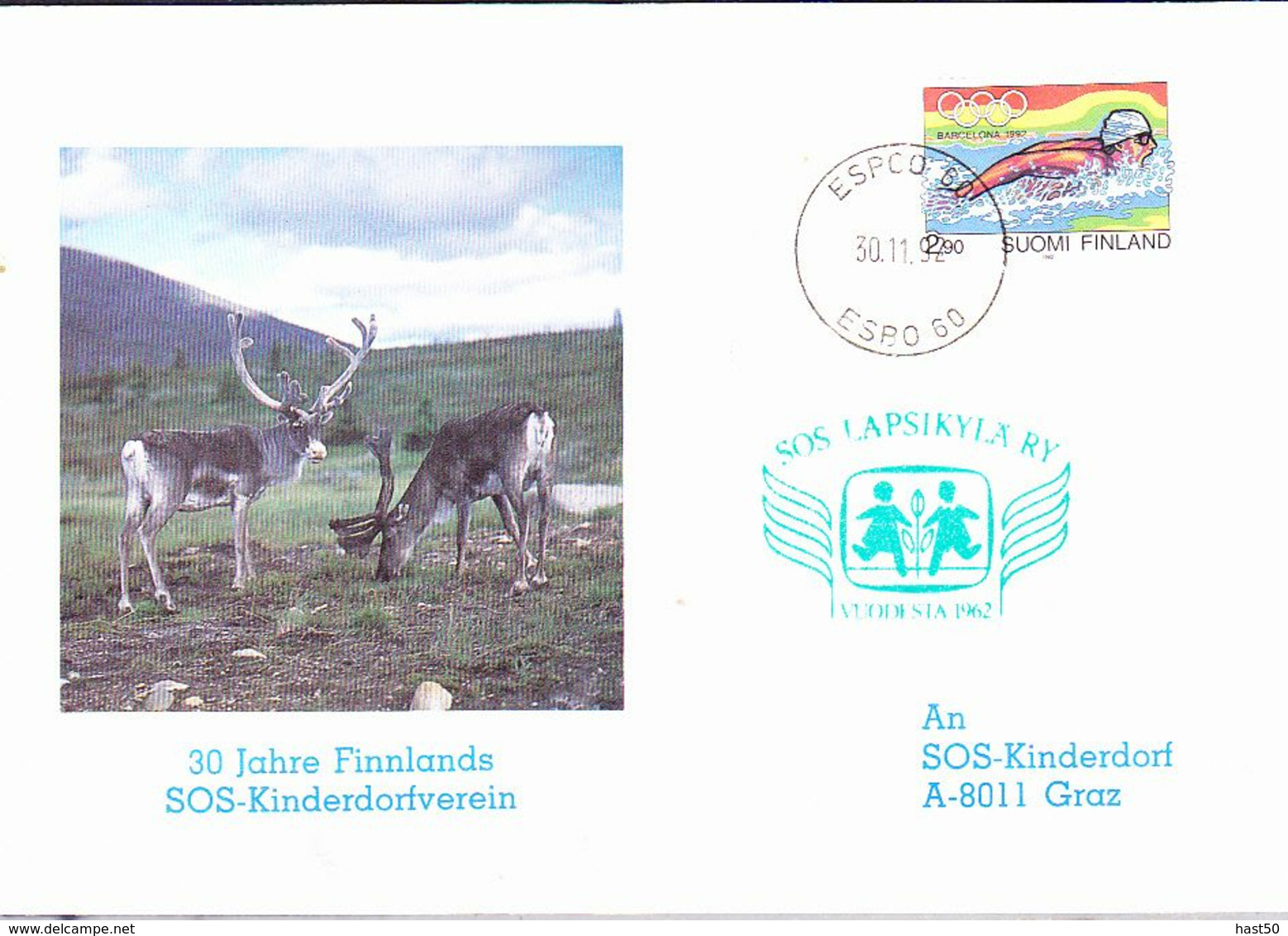 Finnland Finland Finlande - 30 Jahre SOS-Kinderdorverein (MiNr: 1662) 1992 - Brief - Lettres & Documents