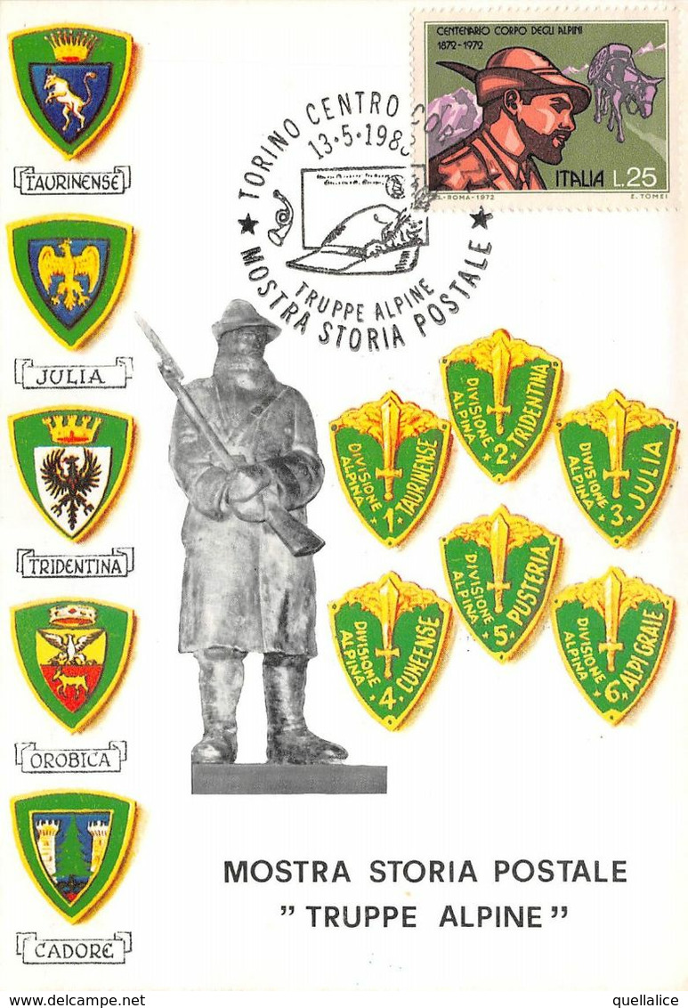 01920 "TORINO-MOSTRA STORIA POSTALE-TRUPPE ALPINE - 12-16/5/1988-TRUPPE ALPINE-P.G.E." CART NON SPED - Manifestaciones