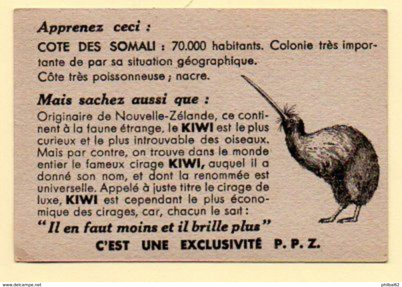 Chromo Publicitaire Cirage Kiwi. Série Empire Français : Somalie. - Otros & Sin Clasificación