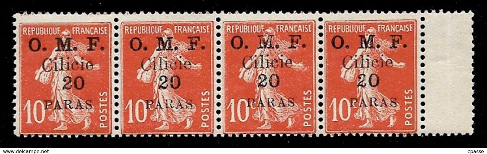 (Bande De 4) Timbre Type Semeuse Surchargé O.M.F. Cilicie (vingt) PARAS - Unused Stamps