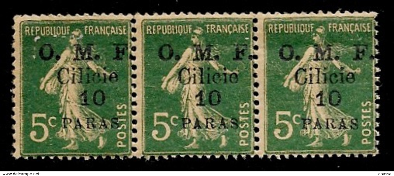 (Bande De 3) Timbre Type Semeuse Surchargé O.M.F. Cilicie (dix) PARAS - Unused Stamps