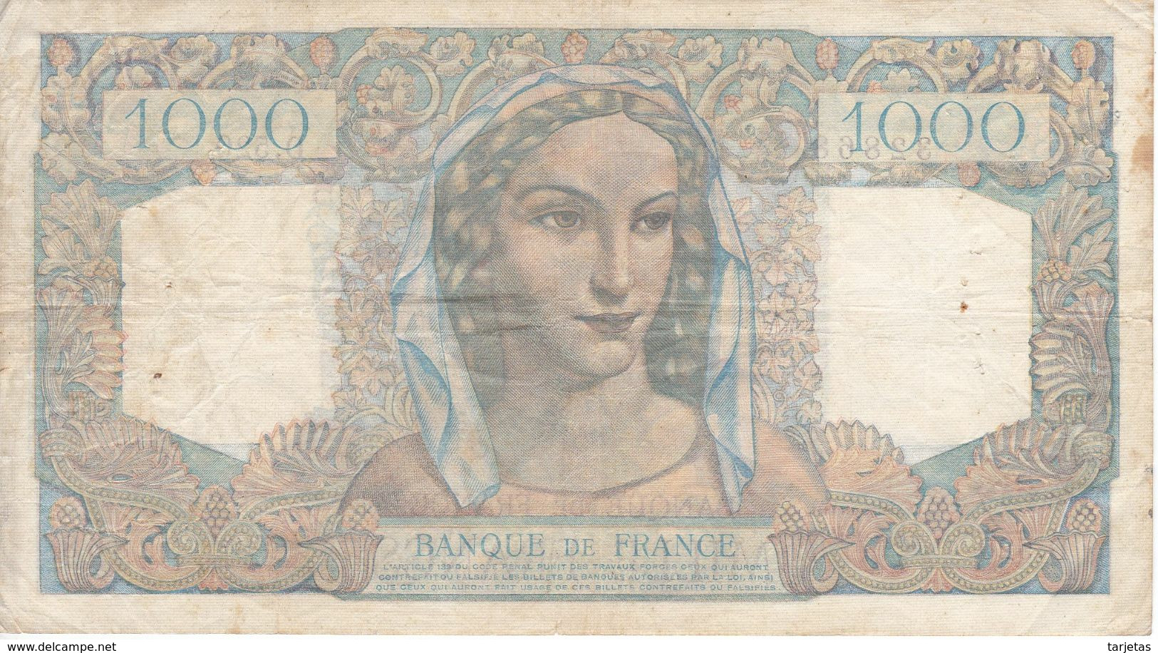 BILLETE DE FRANCIA DE 1000 FRANCS DEL 17-2-1949 (BANKNOTE) MINERVE ET HERCULE - 1 000 F 1945-1950 ''Minerve Et Hercule''