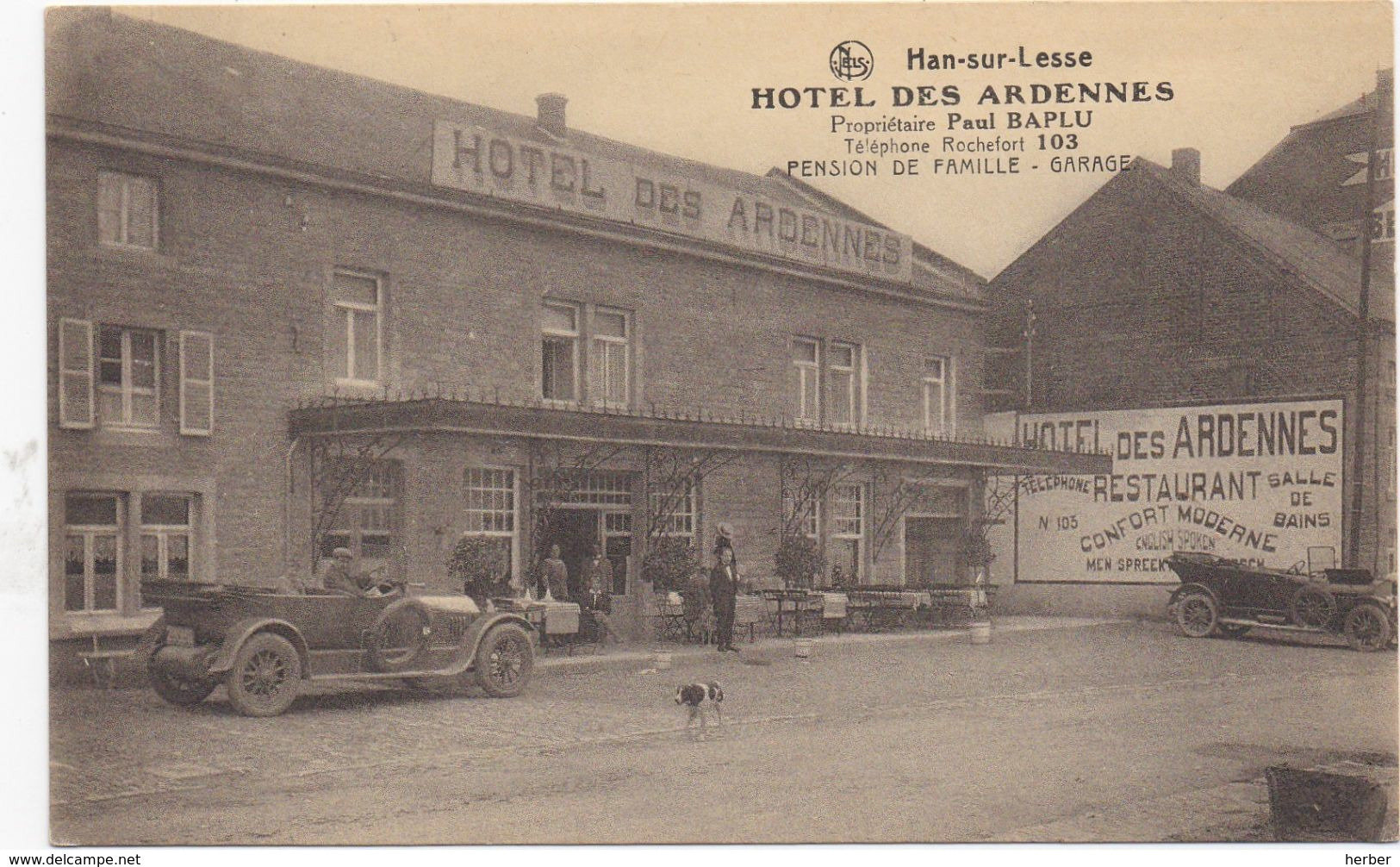 HAN-SUR-LESSE - 1910-1920 - Hotel Des Ardennes - Proprietaire Paul Baplu - Oldtimer Oude Auto - Rochefort