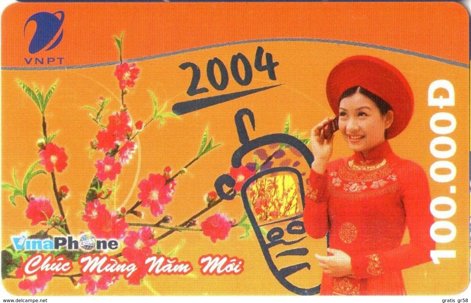 Vietnam - Vinaphone, Mobile Refill, Chuc Mung Nam Moi 2004, Used As Scan - Vietnam