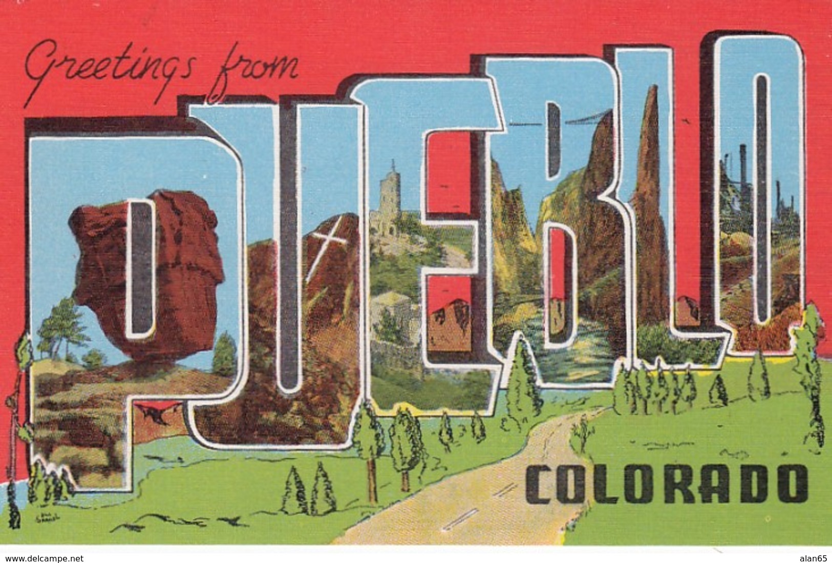 Pueblo Colorado, Greetings From Large Letter, C1940s Linen Postcard - Pueblo