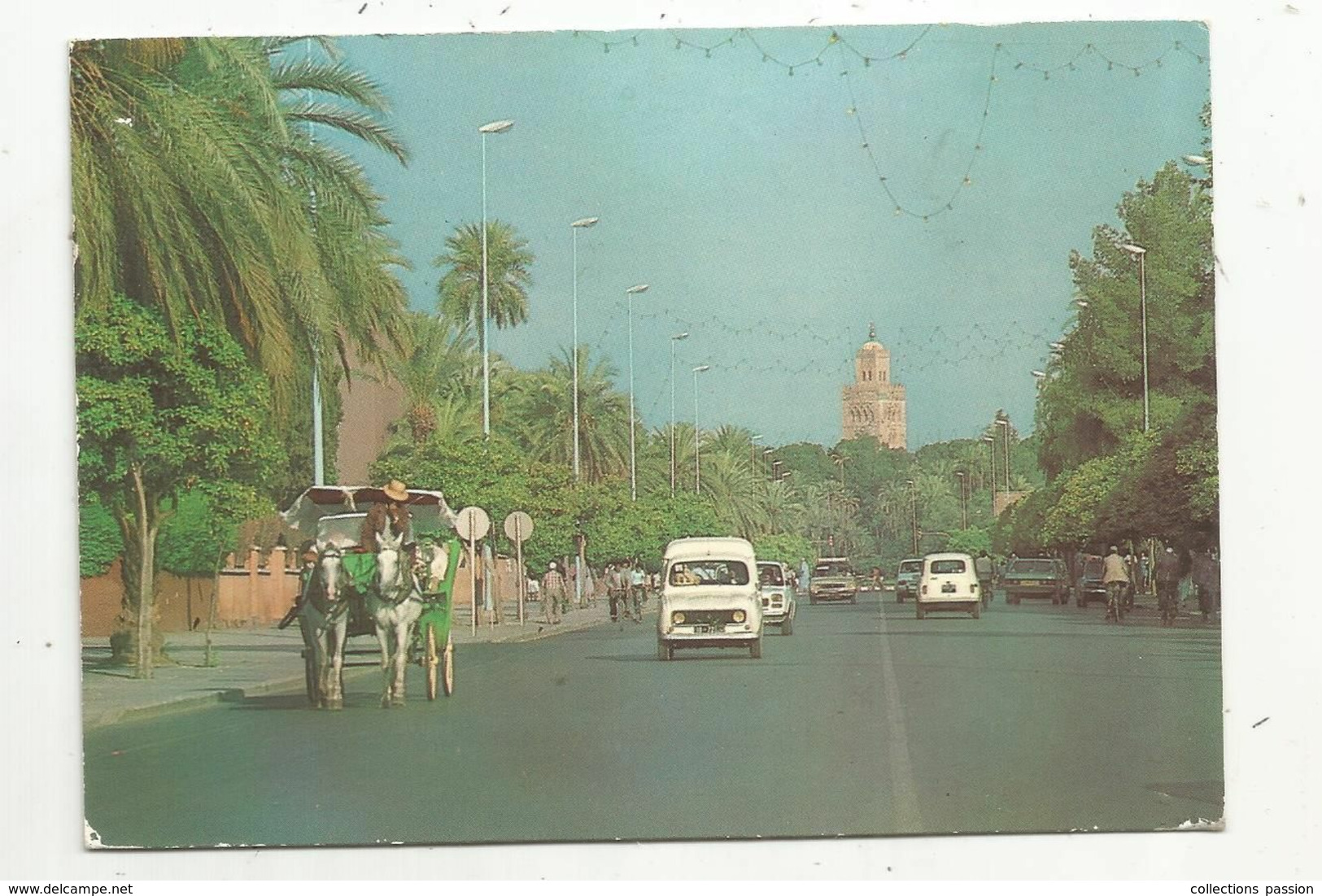 Cp ,  Automobiles , Renault 4 L.... , Maroc ,  MARRAKECH ,  Avenue MOHAMMED V ,voyagée , 2 Scans - Toerisme