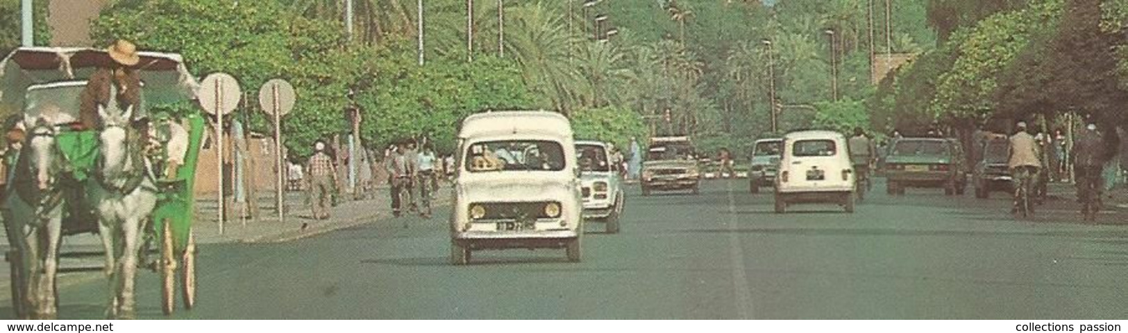 Cp ,  Automobiles , Renault 4 L.... , Maroc ,  MARRAKECH ,  Avenue MOHAMMED V ,voyagée , 2 Scans - Toerisme