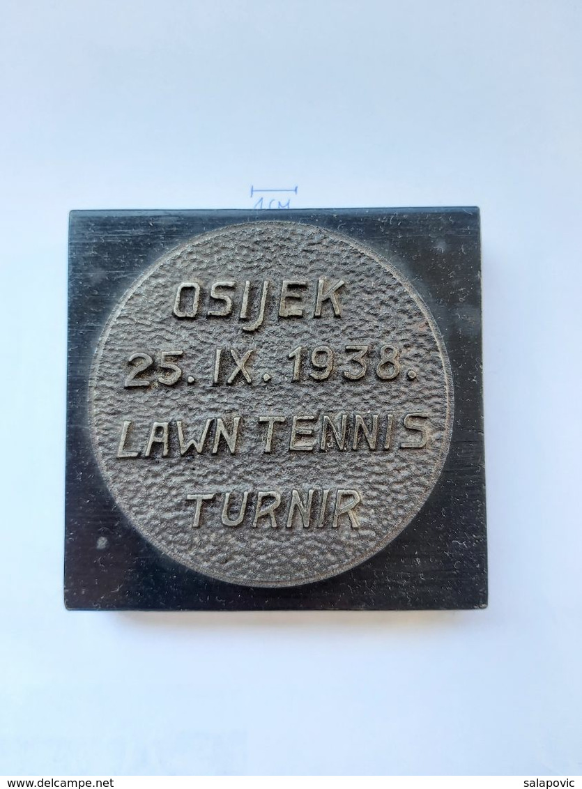 Tennis Club Osijek, LAWN TENNIS TURNIR 25. IX. 1938  PLAQUE, MEDAL   Plim - Andere & Zonder Classificatie