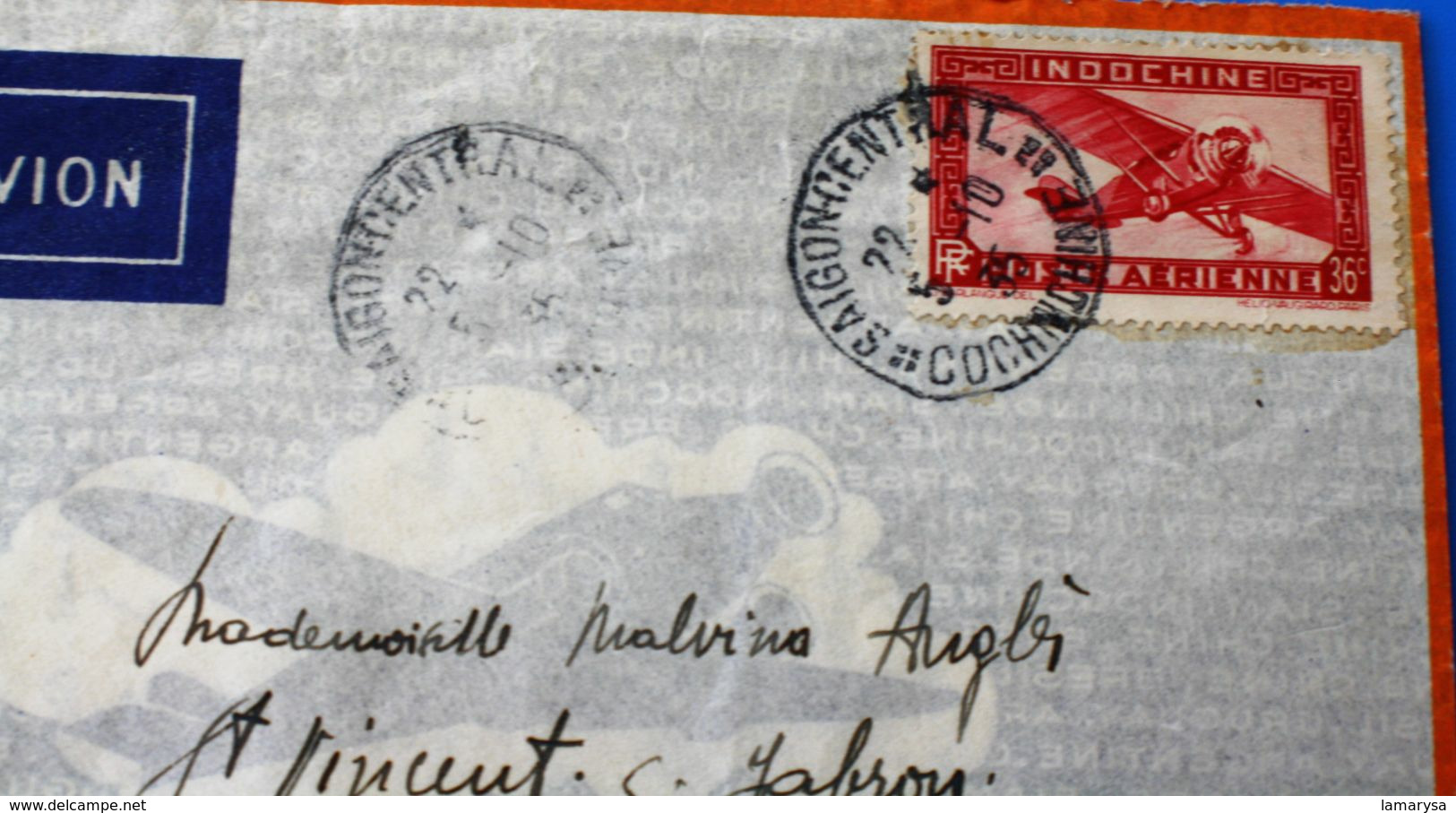 SAÏGON COCHINCHINE Poste Aérienne France(ex-colonie Protectorat)Indochine 1935 Marcophilie Lettre-☛St Vincent-sur-Jabron - Cartas & Documentos