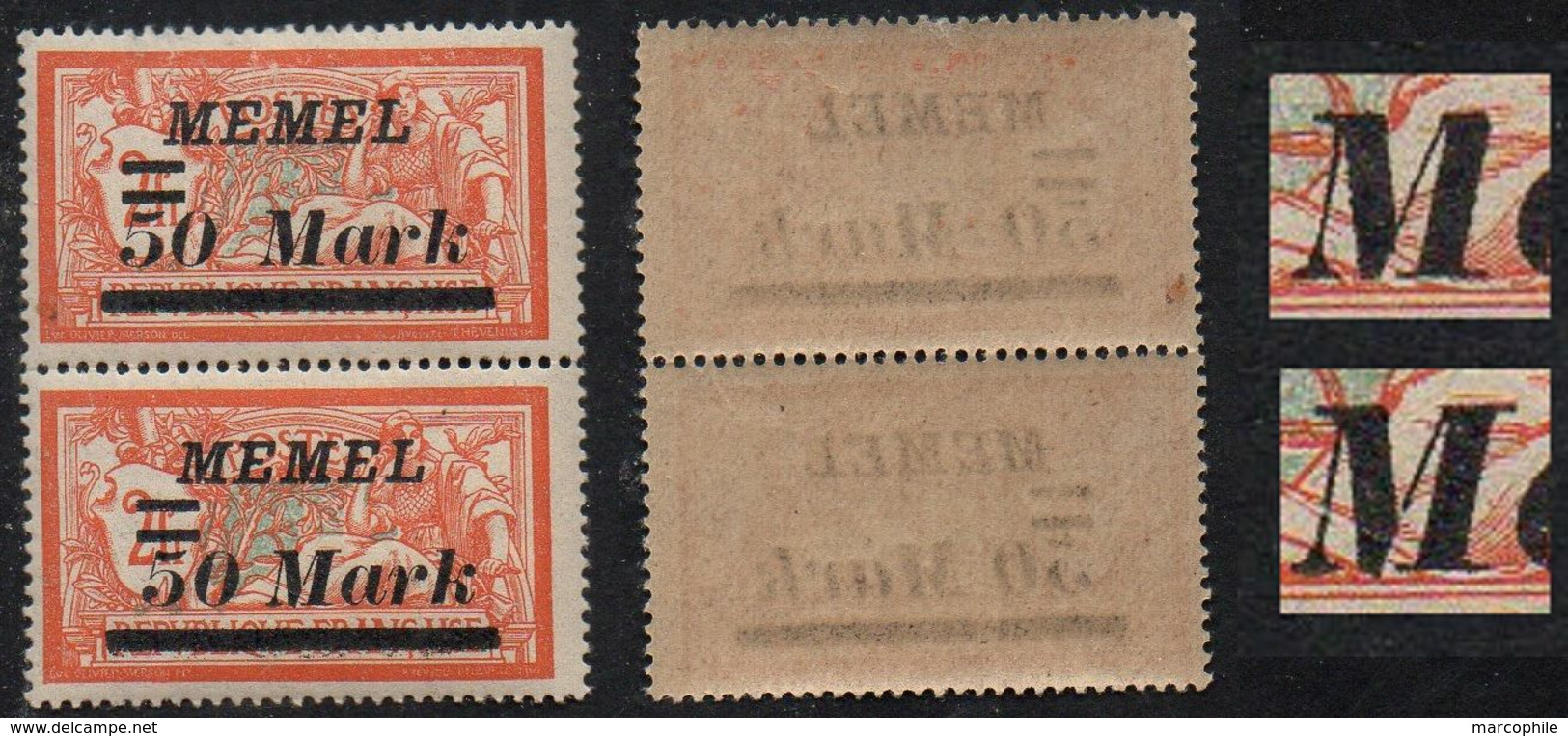 MEMEL / TYPE MERSON 50 MARK/2 FRANCS VARIETE TENANT A NORMAL ** / COTE > 205.00 EUROS (ref 5293d) - Unused Stamps