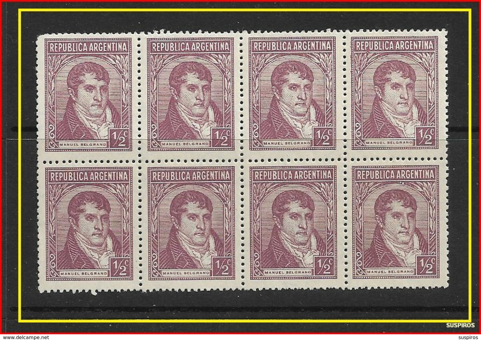 ARGENTINA 1935 Argentini Famosi       MANUEL BELGRANO MINT WM STRIP OF 8 MINT - Unused Stamps