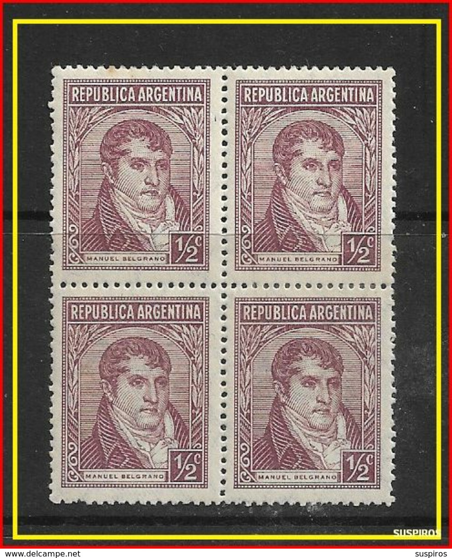 ARGENTINA 1935 Argentini Famosi       MANUEL BELGRANO MINT WM STRIP OF 4 SOFTLY HINGED - Unused Stamps