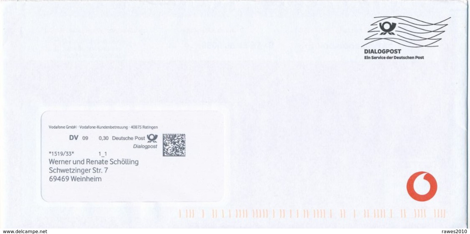 BRD / Bund Ratingen Dialogpost DV 09 0,30 Euro Posthorn FRW 2020 Vodafon GmbH - Lettres & Documents