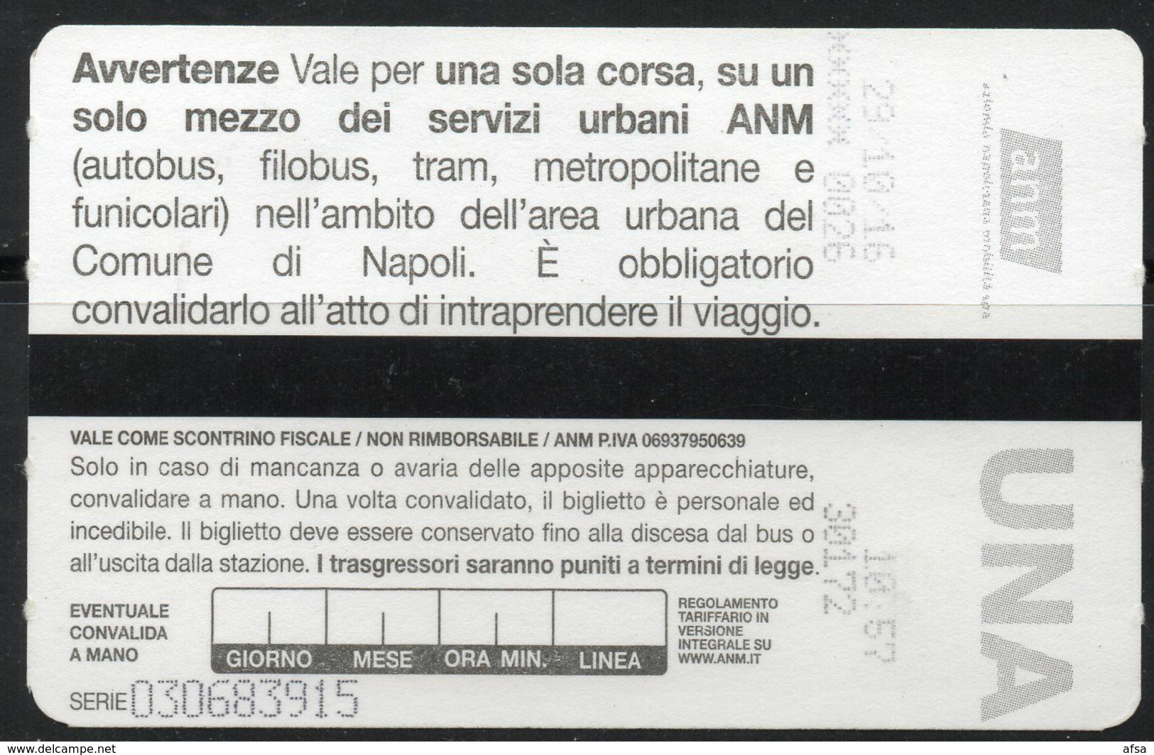 Italie:1 Ticket (ville De Naples  Bus+Métro+Train ) 2 Scans - Europa
