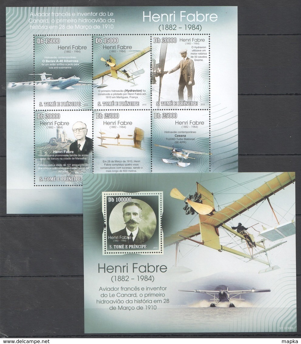 BC841 2010 S.TOME E PRINCIPE AVIATION HENRI FABRE 1KB+1BL MNH - Vliegtuigen