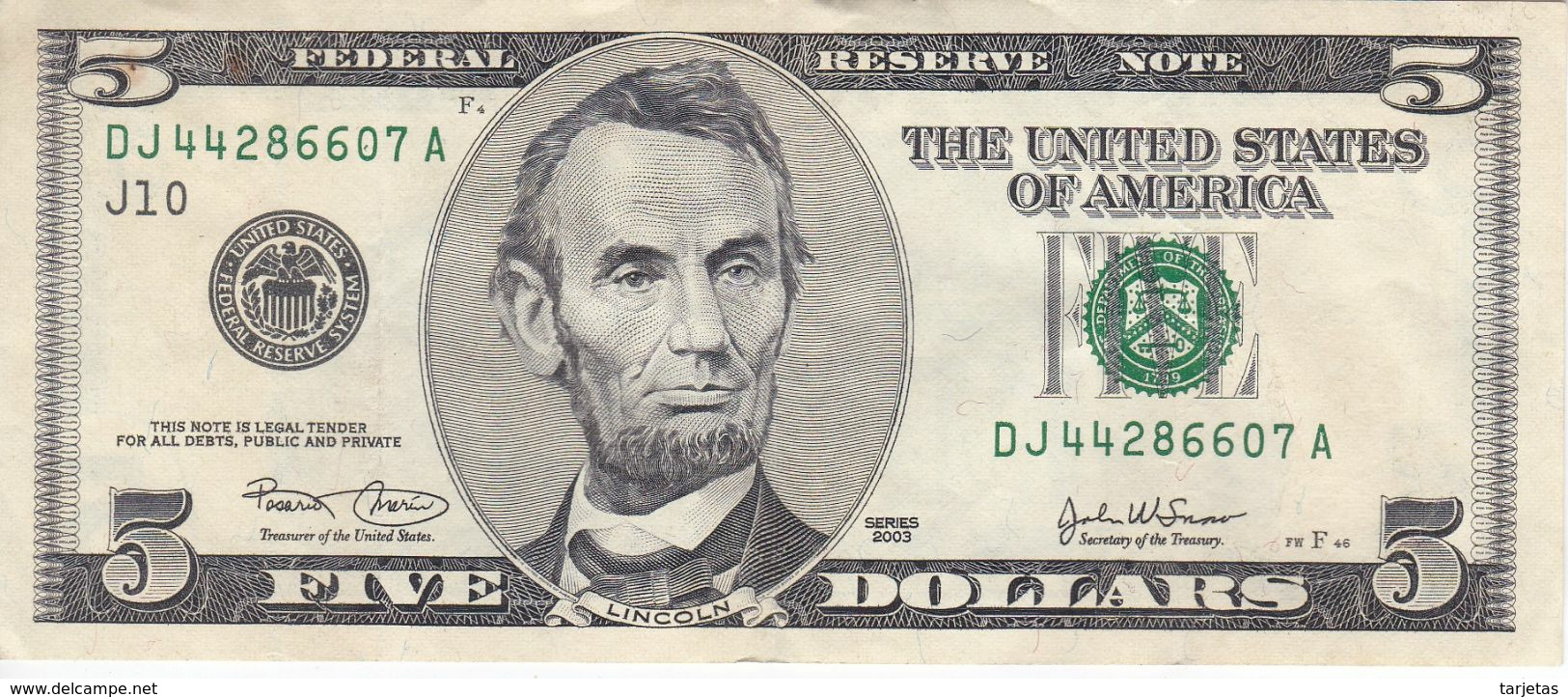 BILLETE DE ESTADOS UNIDOS DE 5 DOLLARS DEL AÑO 2003 CALIDAD MBC (VF) (BANK NOTE) - Biljetten Van De  Federal Reserve (1928-...)