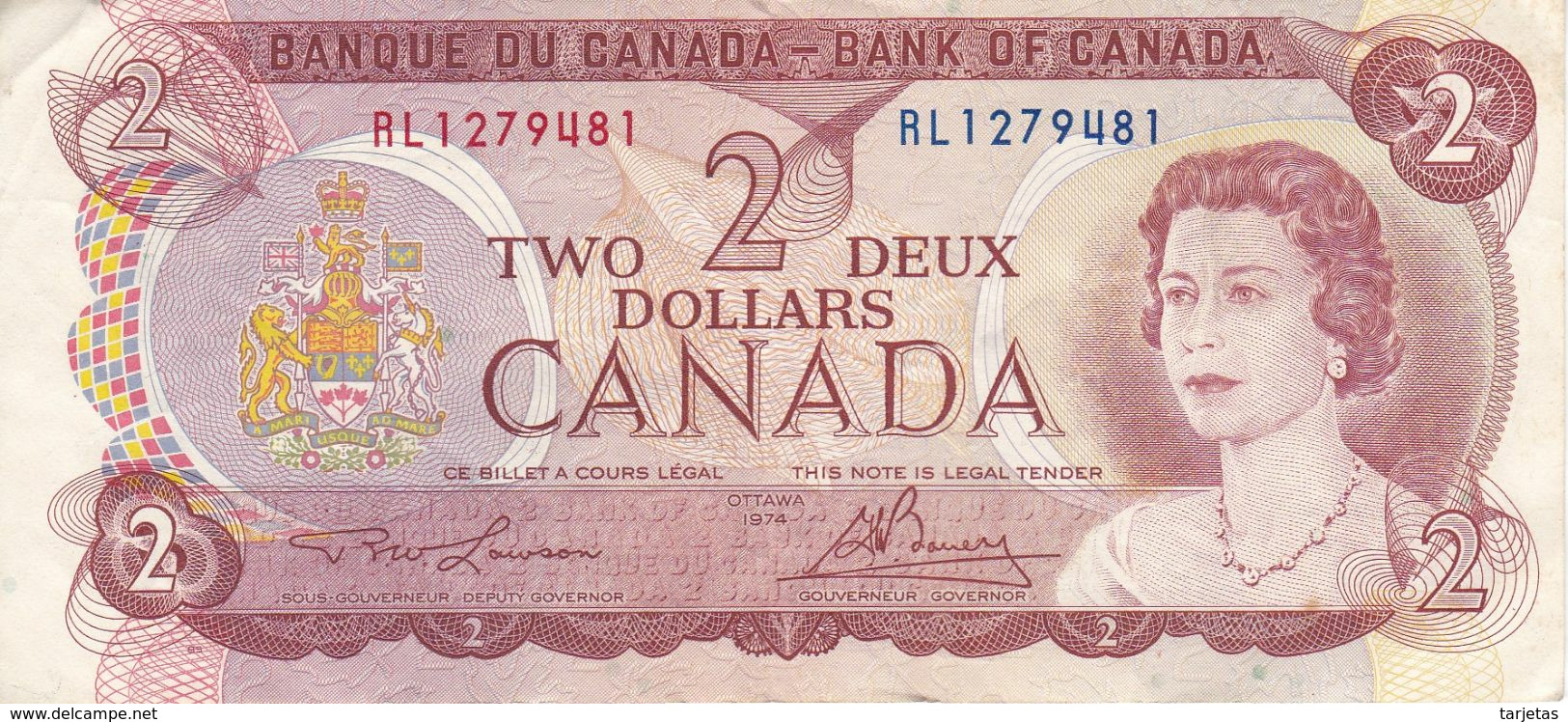 BILLETE DE CANADA DE 2 DOLLARS DEL AÑO 1974  (BANKNOTE) - Canada