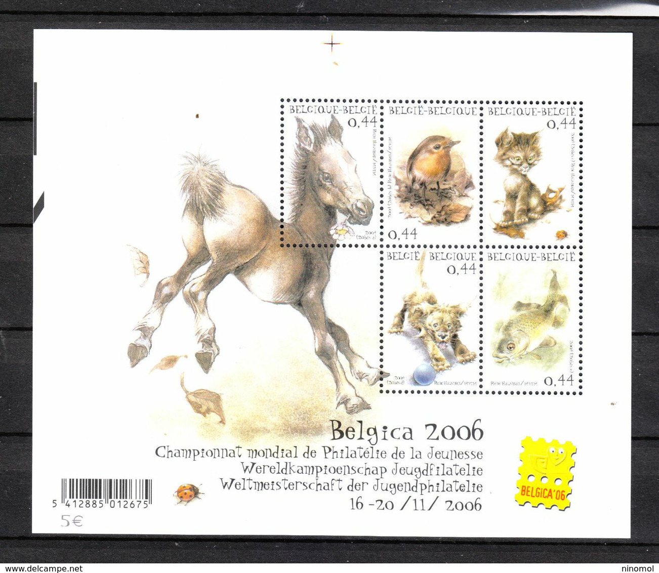 Belgio  - 2006. Belgica  '06. Asino,Passero, Gattino, Cagnolino, Carpa. Donkey Sparrow, Kitten, Puppy, Carp. MNH Sheet - Asini