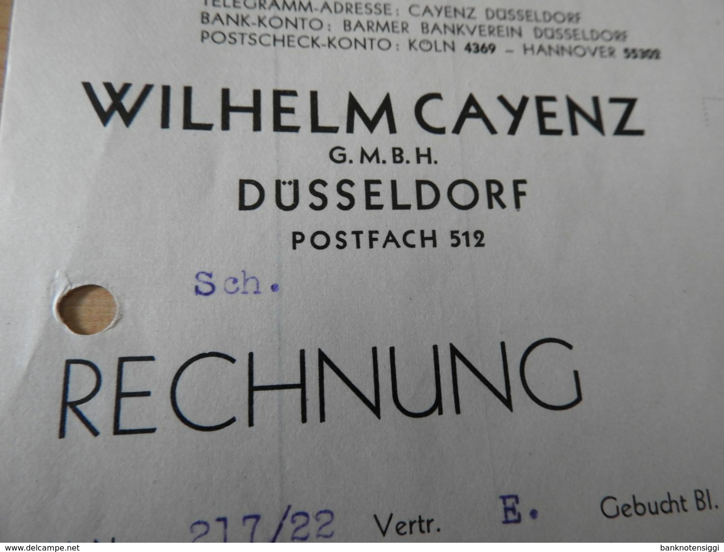 Alte Rechnung  Wilhelm Cayenz G.m.b.h. Düsseldorf 1929 - 1950 - ...