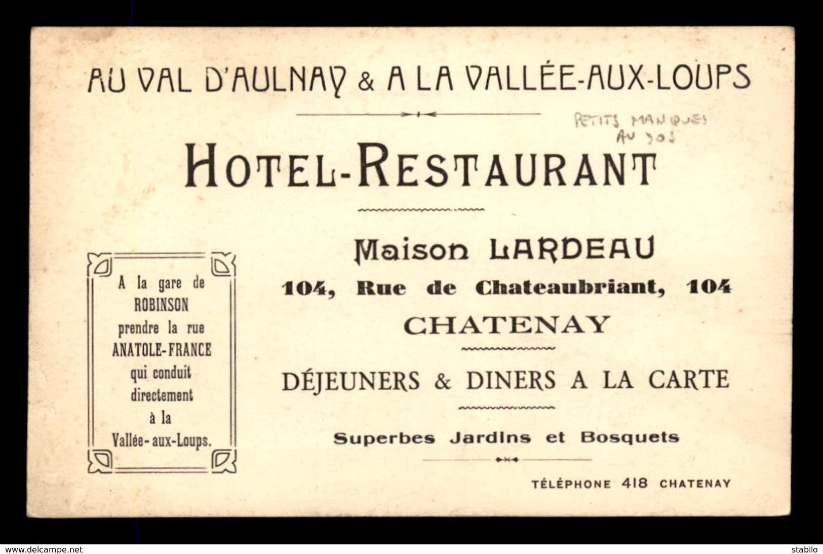 92 - CHATENAY-MALABRY - HOTEL-RESTAURANT DE LA VALLEE AUX LOUPS, MAISON LARDEAU, 104 RUE CHATEAUBRIANT - Chatenay Malabry