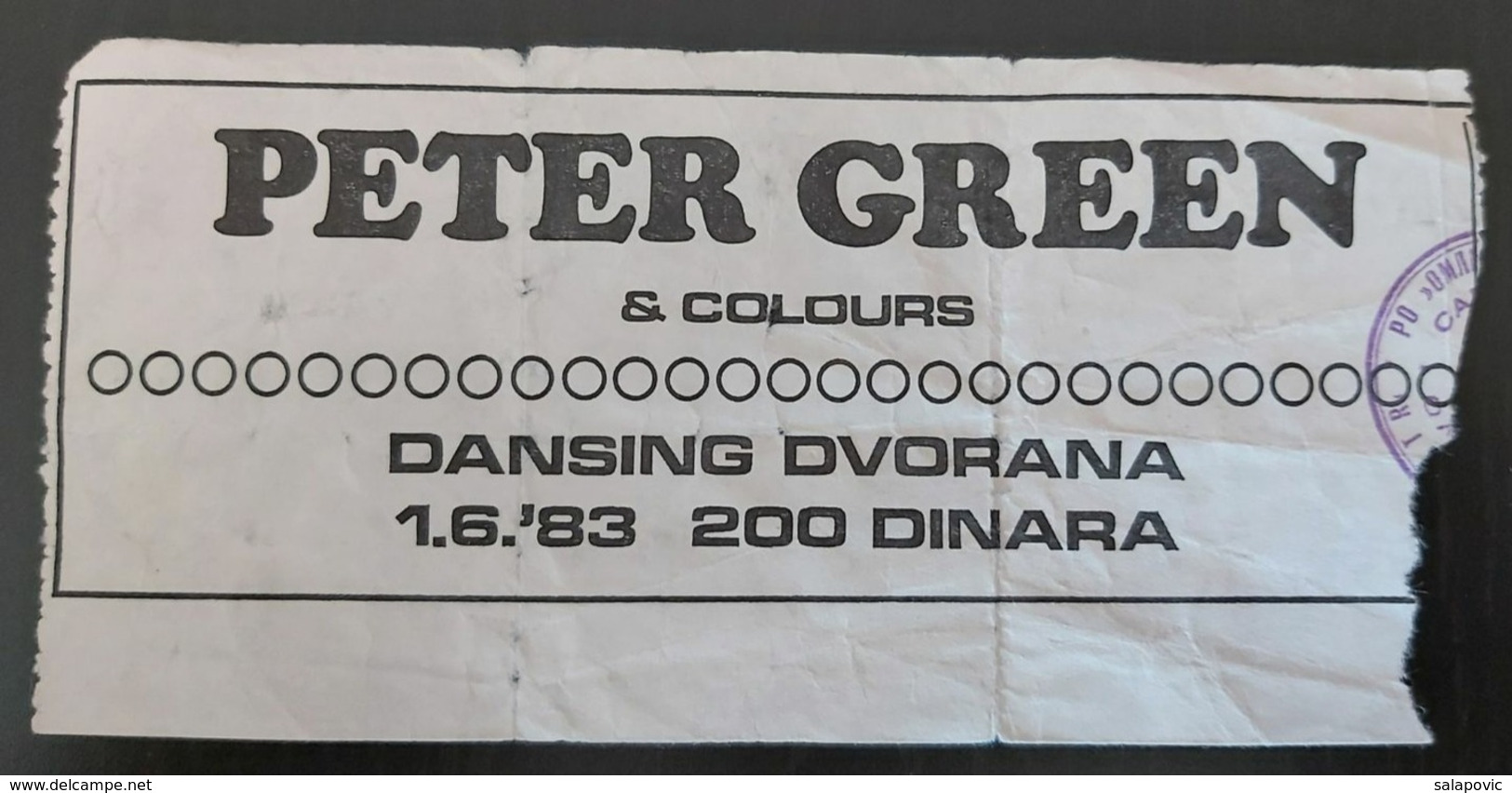 Peter Green (Fleetwood Mac)  Sarajevo Skenderija 1.6.1983 Concert Ticket - Biglietti Per Concerti