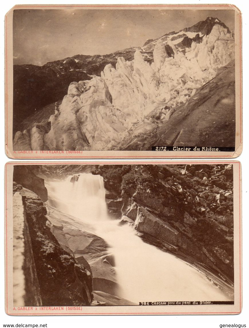 2x Suisse - Glacier Du Rhone, Cascade Diable ~1880 A. Gabler Interlaken Cabinet Photo - Antiche (ante 1900)