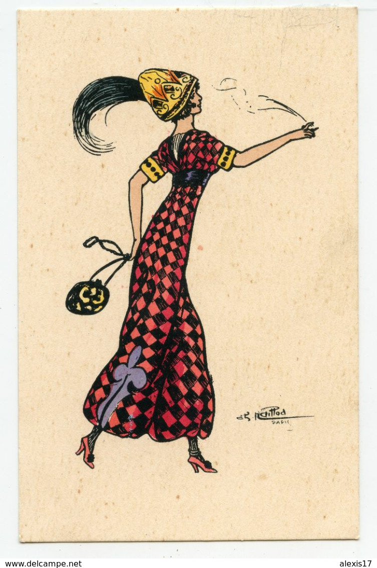 Illustrateur.Naillod.la Femme élégante,mode Parisienne En 1900,fashion,grand Chapeau à Plume.cigarette. - Naillod