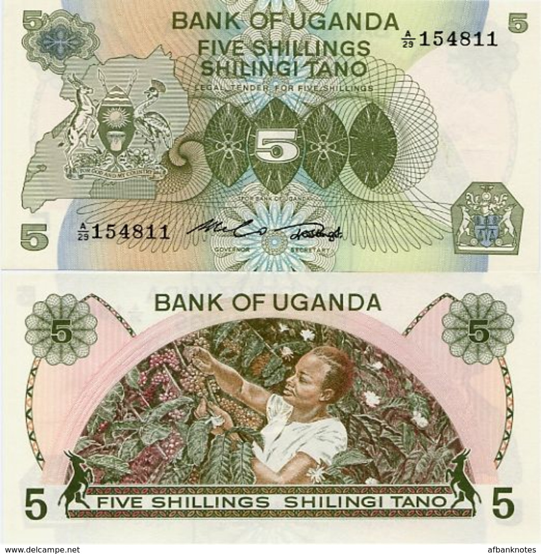 UGANDA       5 Shilingi       P-15       ND (1982)       UNC - Uganda