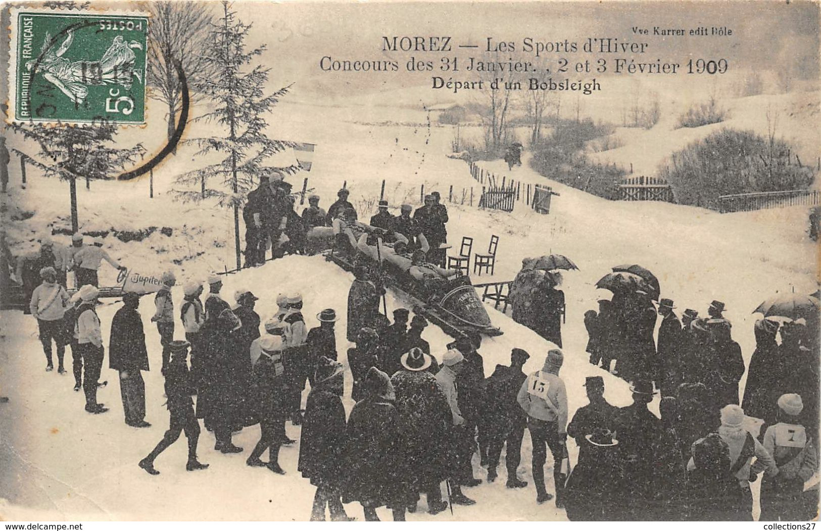 39-MOREZ- LES SPORTS D'HIVER- CONCOURS DES 31 JANVIER , 2 ET 3 FEVRIER 1909, DEPART D'UN BOBSLEIGH - Morez