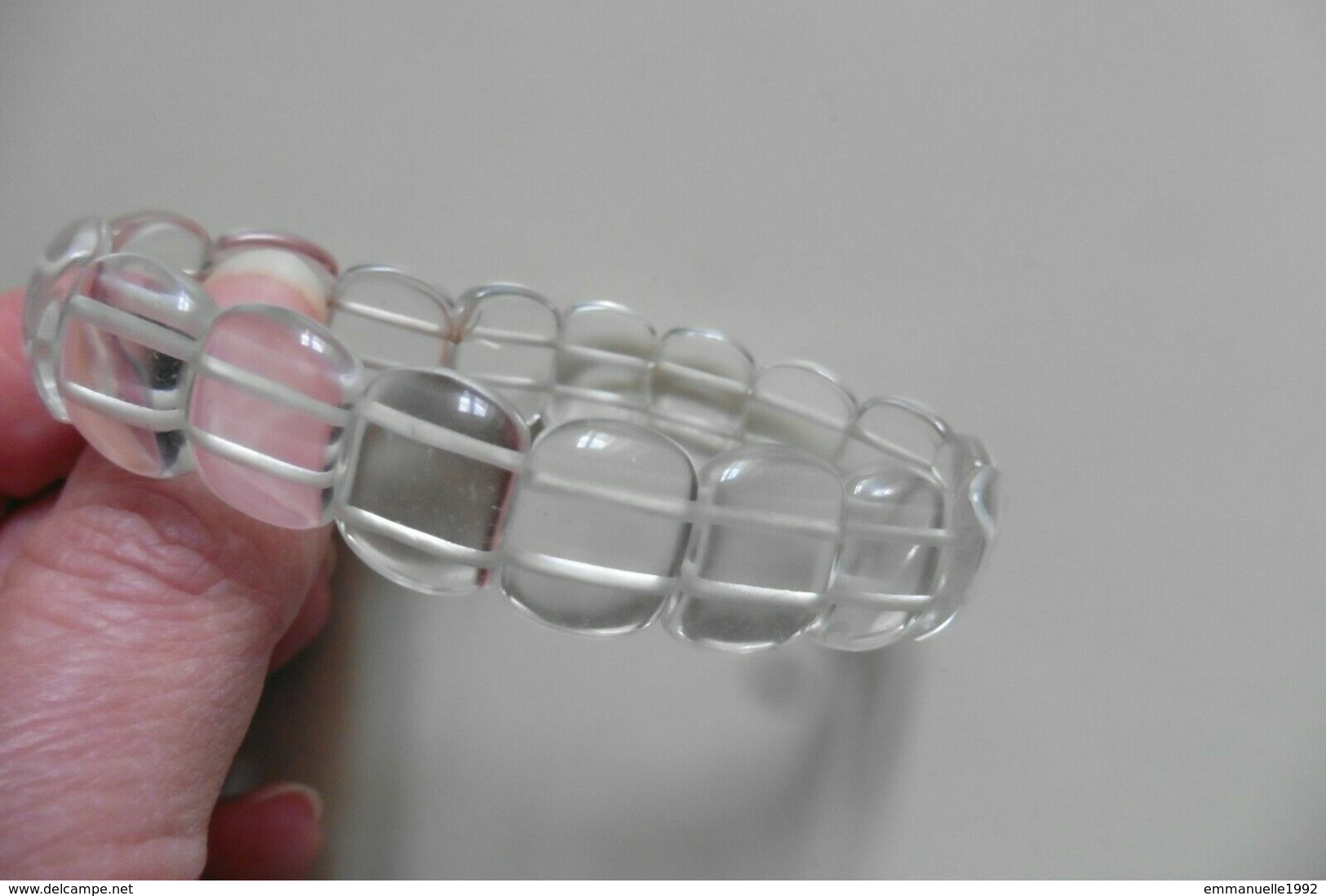 Bracelet élastiqué En Pierres Perles Plates De Cristal De Roche Transparent - Taille Unique - Armbänder