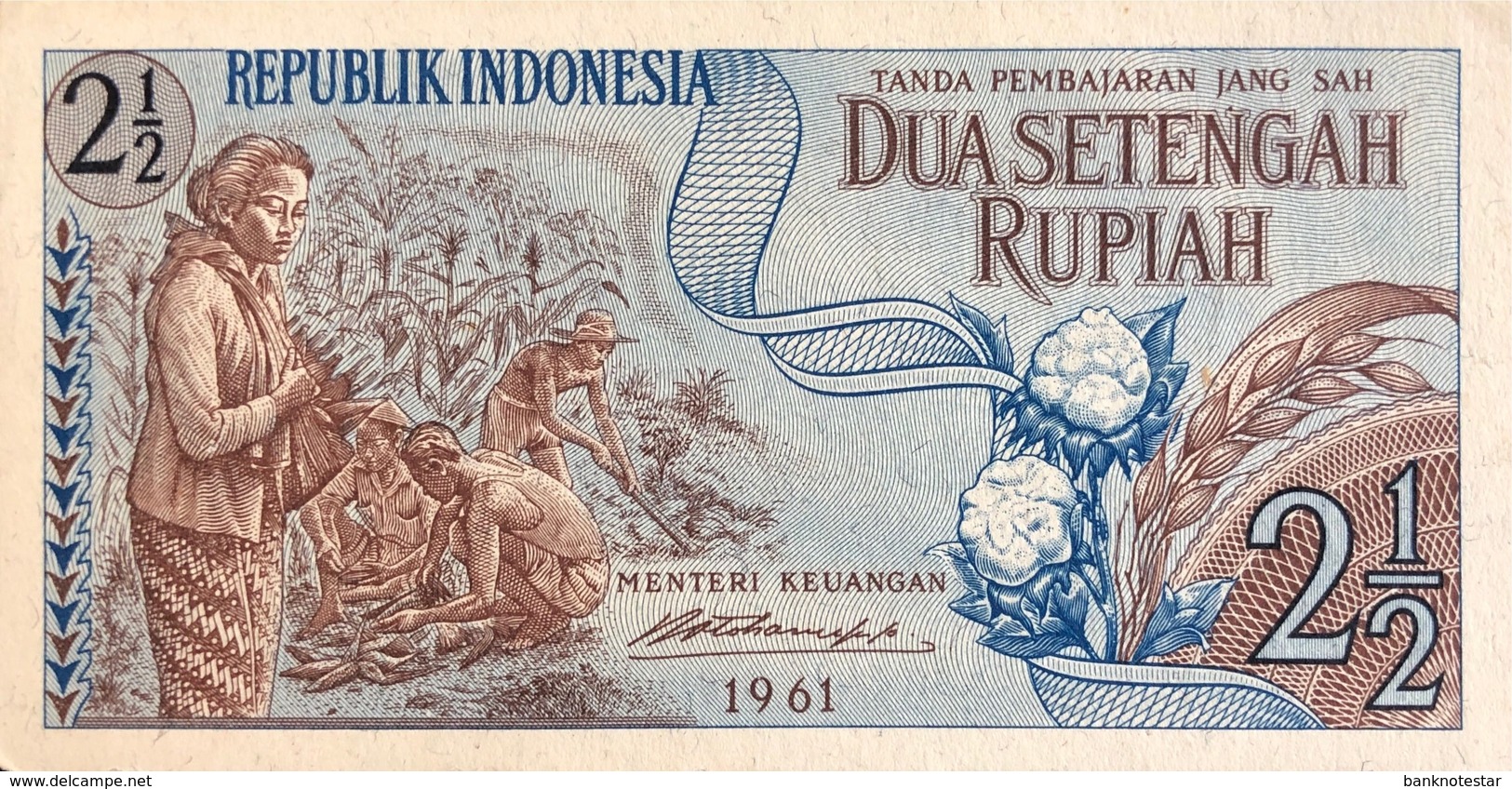 Indonesia 2 1/2 Rupiah, P-79 (1961) - UNC - Indonesia