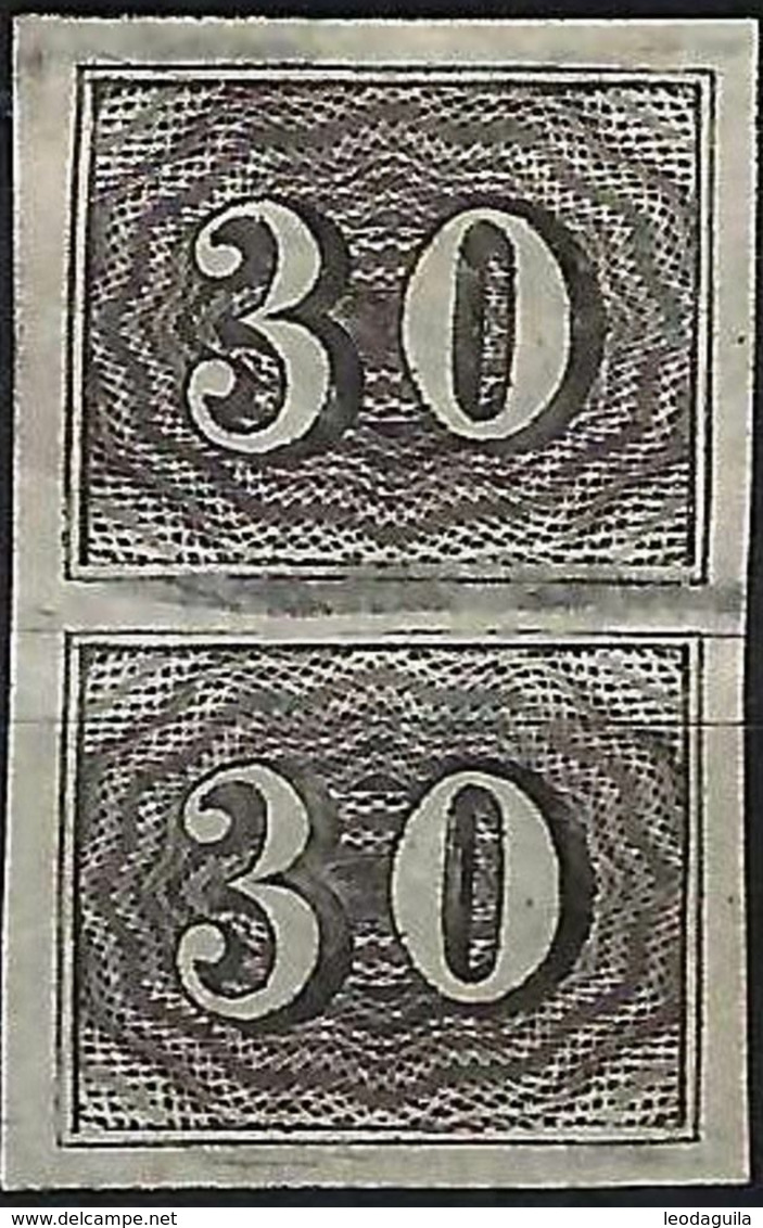 BRAZIL #  013  -  BRAZIL EMPIRE  -  " VERTICAIS "  30 RÉIS  BLACK  VERTICAL PAIR - 1850 - Neufs