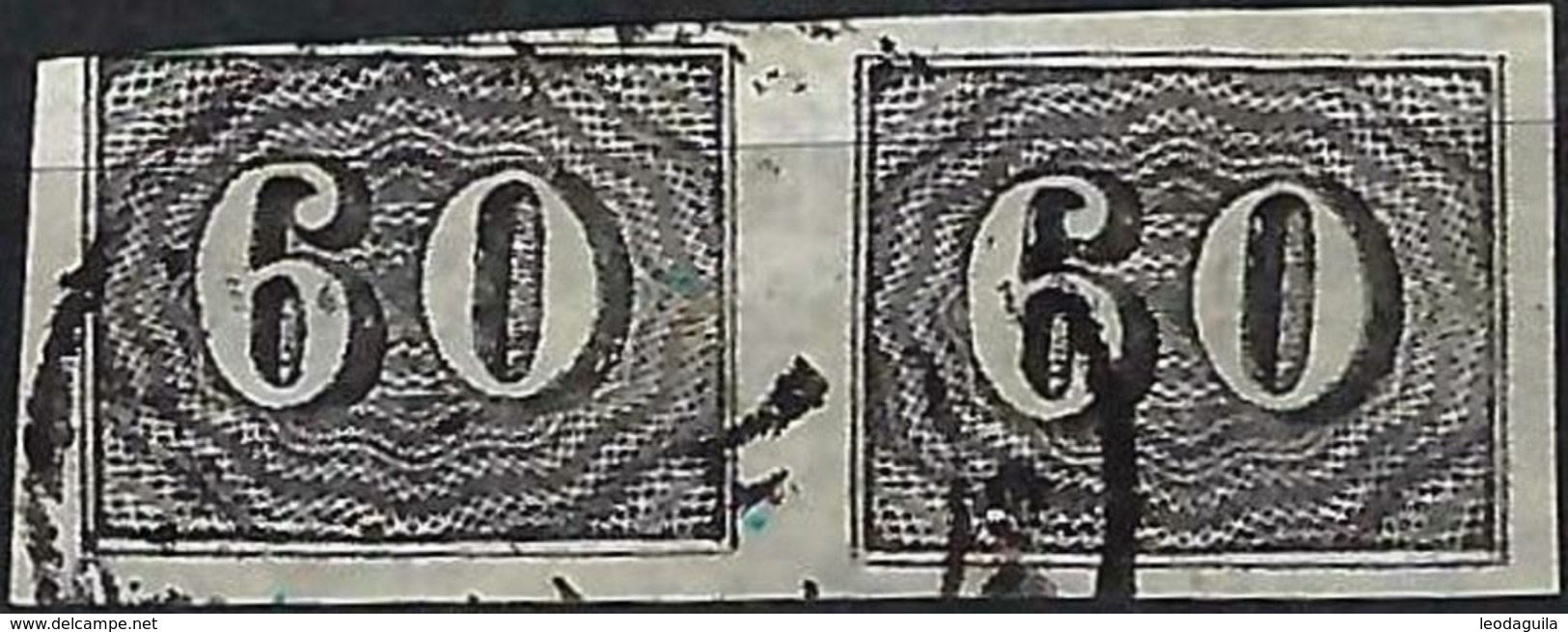 BRAZIL #  014a  -  BRAZIL EMPIRE  -  " VERTICAIS "  60 RÉIS  BLACK -   HORIZONTAL PAIR - 1850   USED - Unused Stamps
