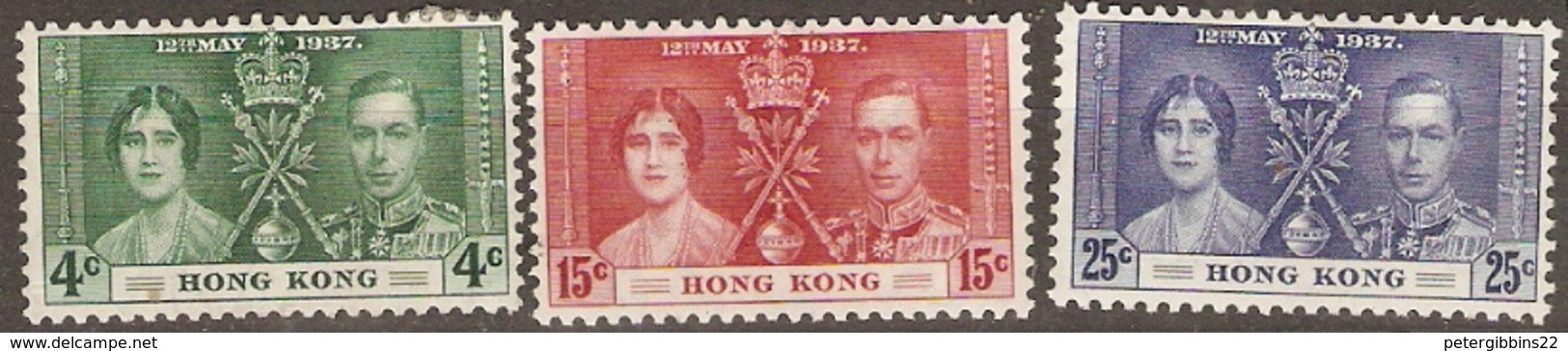 Hong Kong  1937   SG 137-9  Coronation   Mounted Mint - Unused Stamps