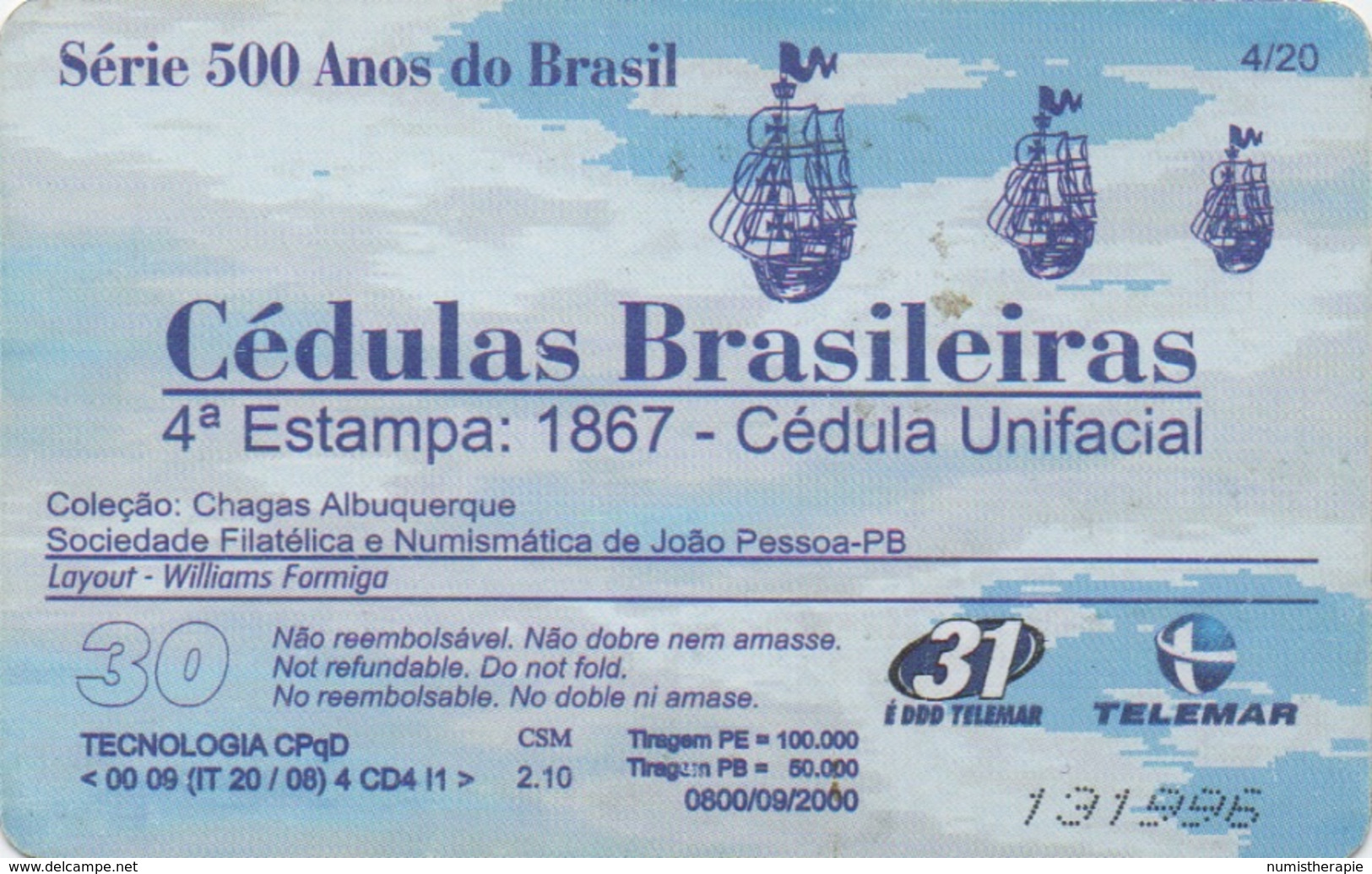 Brésil : Série De 500 Ans : Billet De Banque 1867 - Timbres & Monnaies