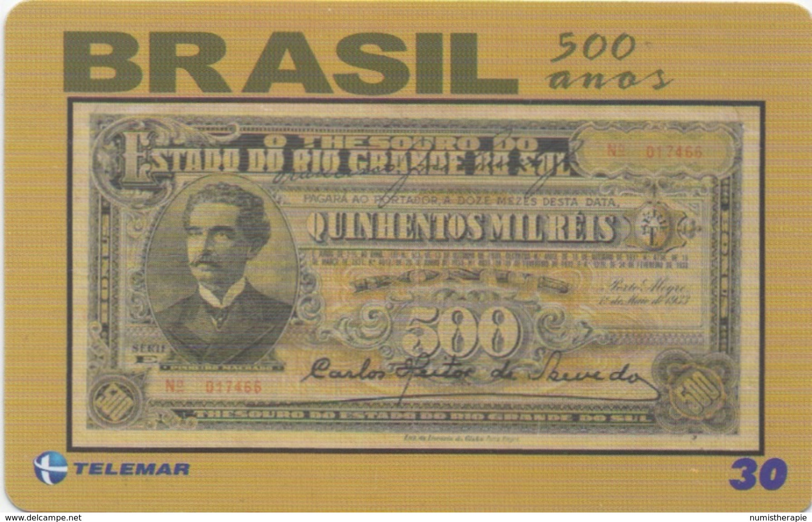 Brésil : Série De 500 Ans : Billet De Banque 1933 - Timbres & Monnaies