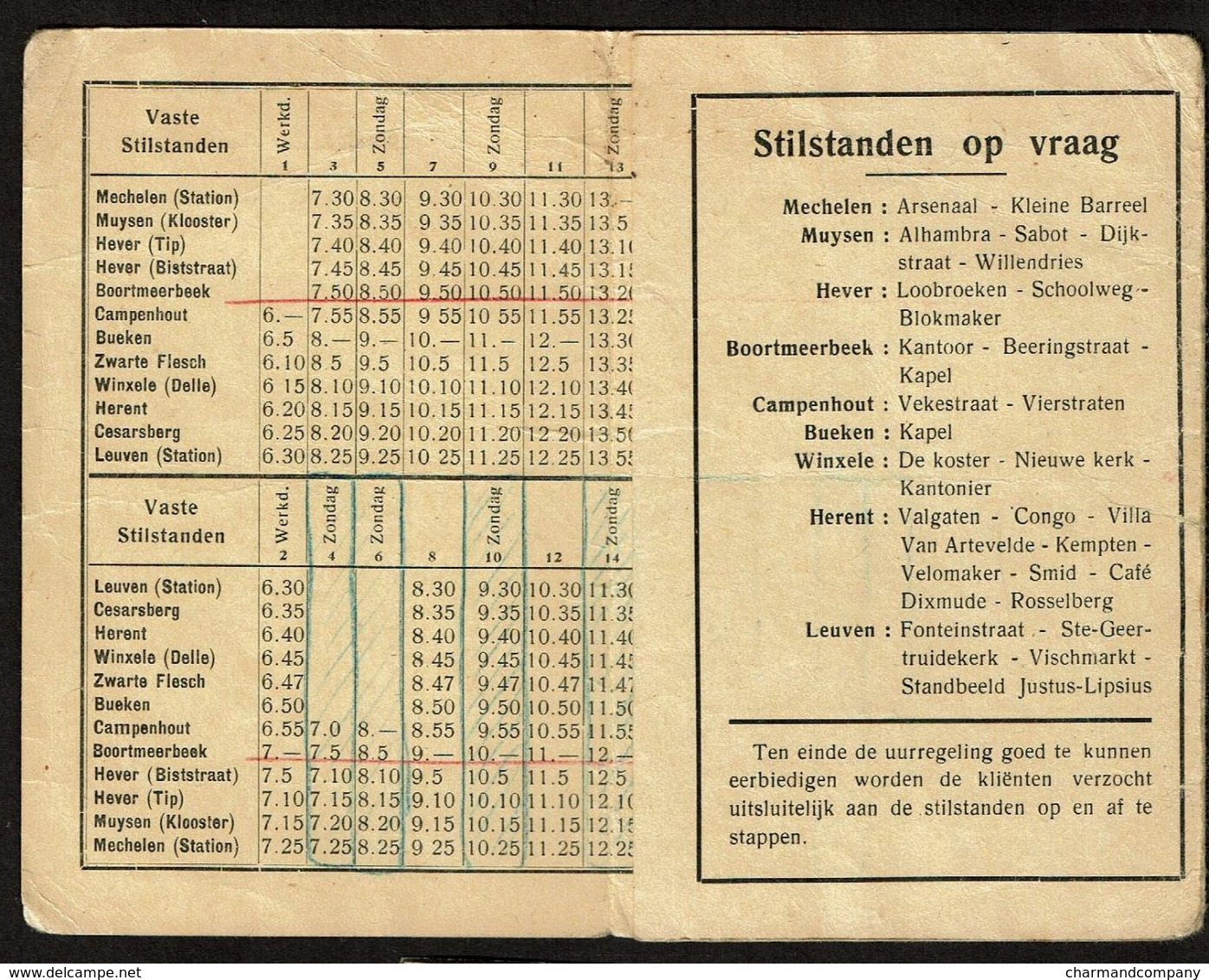 1937 - NMBS - Autobusdienst - Mechelen - Leuven - Hever - Boortmeerbeek - Campenhout - Bueken En Herent - 2 Scans - Europa