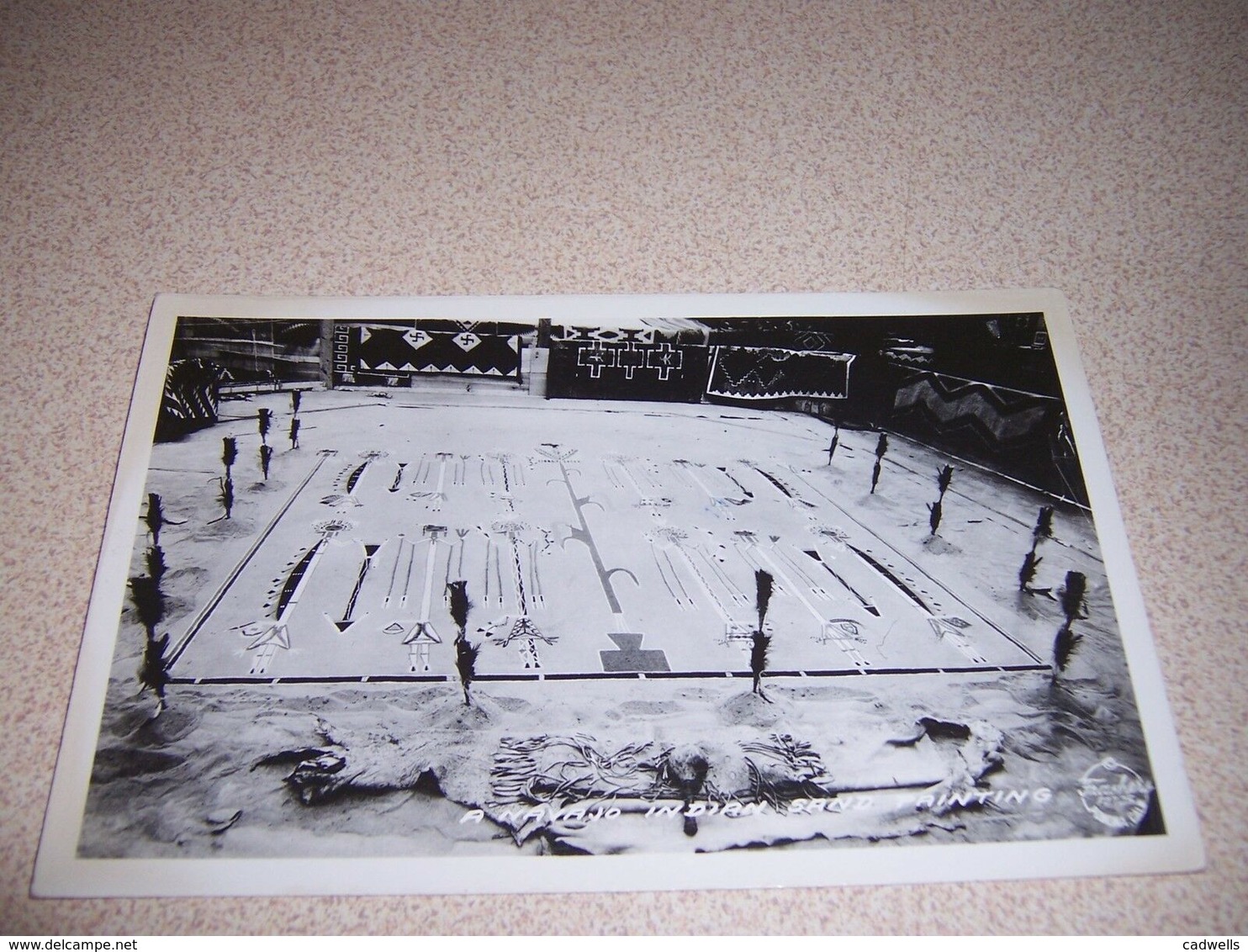 1940s NAVAJO INDIAN SAND PAINTING DISPLAY, REAL-PHOTO RPPC POSTCARD - Indiani Dell'America Del Nord