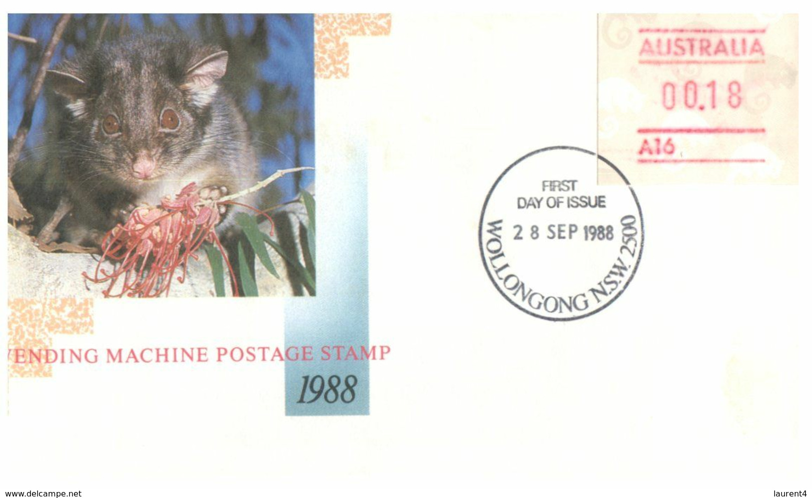 (O 7) Australia (5 Covers) Vending Machine Postage Stamp 1988 (value 0.15 To 0,19 Cents) Possum - Autres & Non Classés