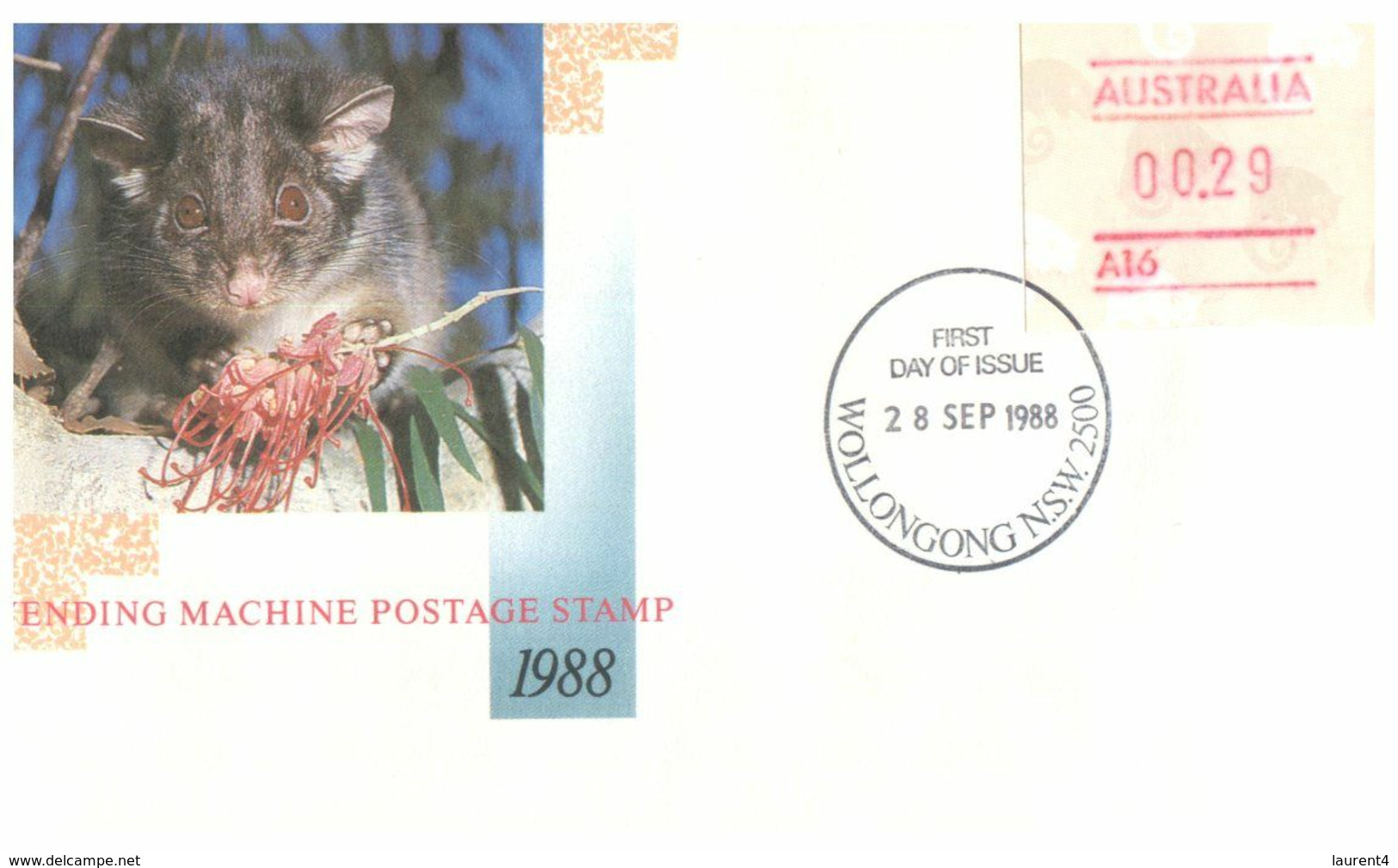 (O 7) Australia (5 Covers) Vending Machine Postage Stamp 1988 (value 0.25 To 0,29 Cents) Possum - Autres & Non Classés