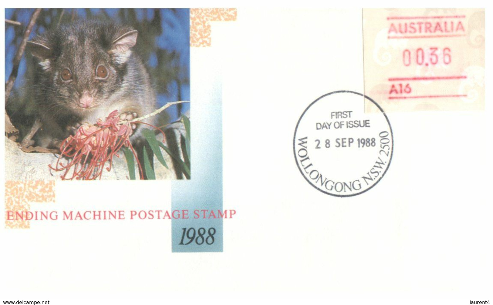 (O 7) Australia (5 Covers) Vending Machine Postage Stamp 1988 (value 0.35 To 0,39 Cents) Possum - Otros & Sin Clasificación