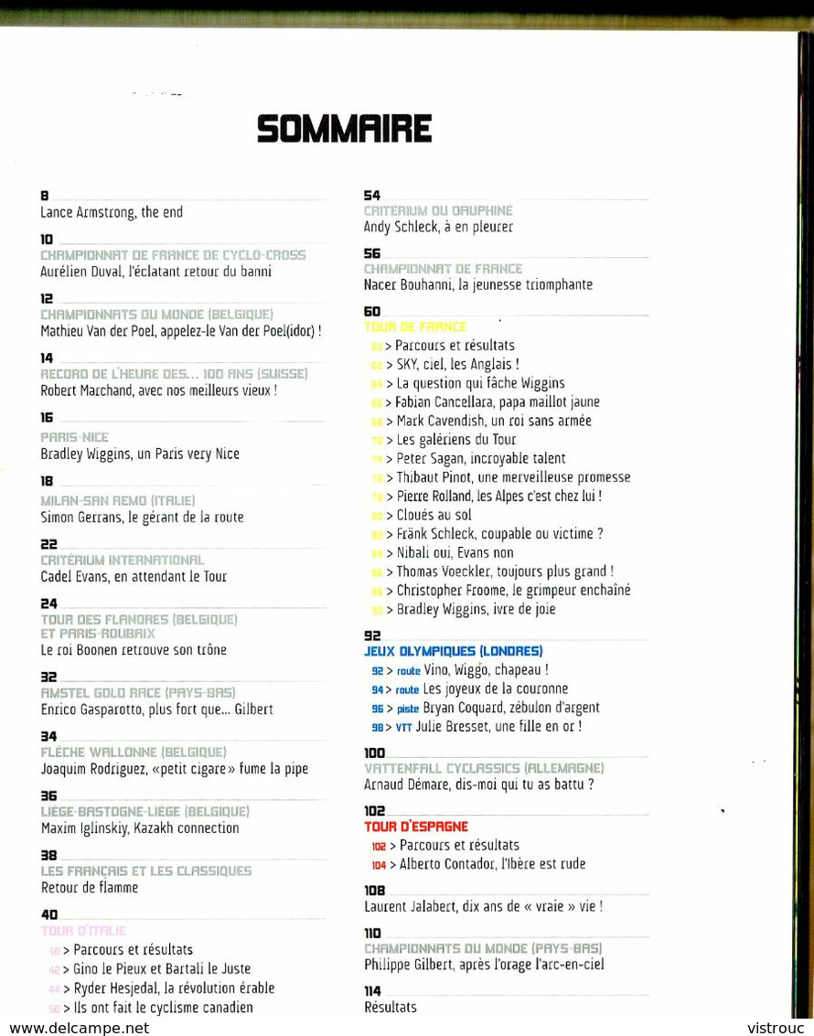 "LE LIVRE D'OR DU CYCLISME 2012" - J;-L. Gatellier - Editions SOLAR - 2012. - Sport