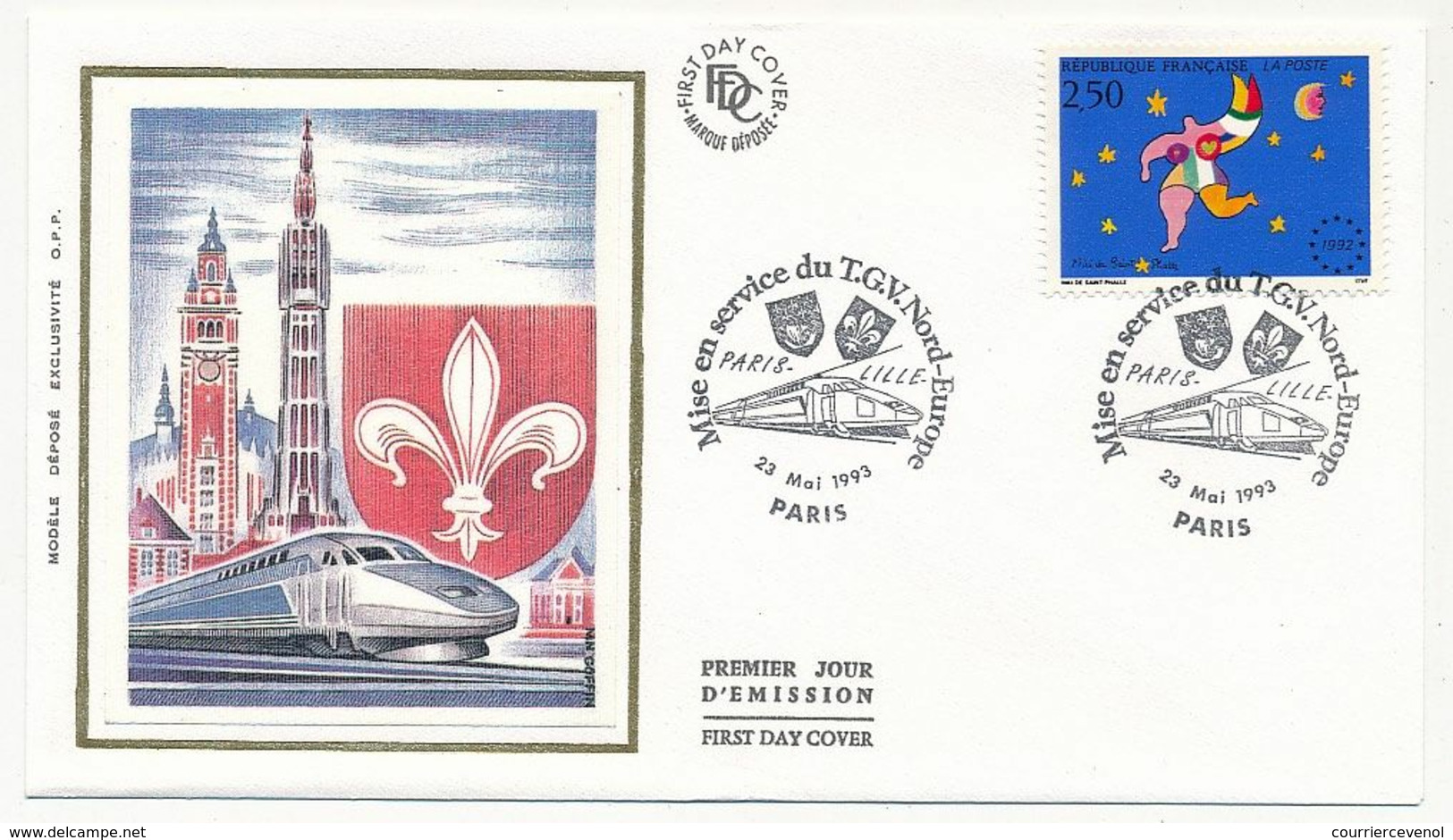 FRANCE - Enveloppe Cachet Temporaire "Mise En Service Du TGV Nord - Europe" PARIS 23 Mai 1993 - Treinen