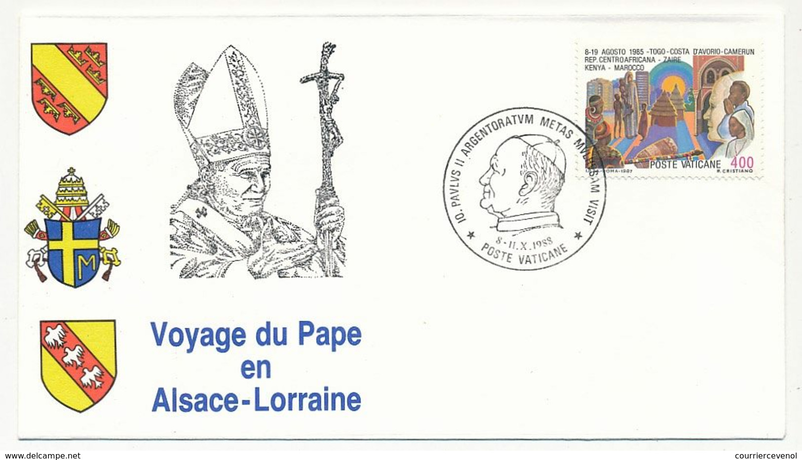 FRANCE - 7 enveloppes Voyage du Pape en Alsace Lorraine 1988 + VATICAN - 1 env idem