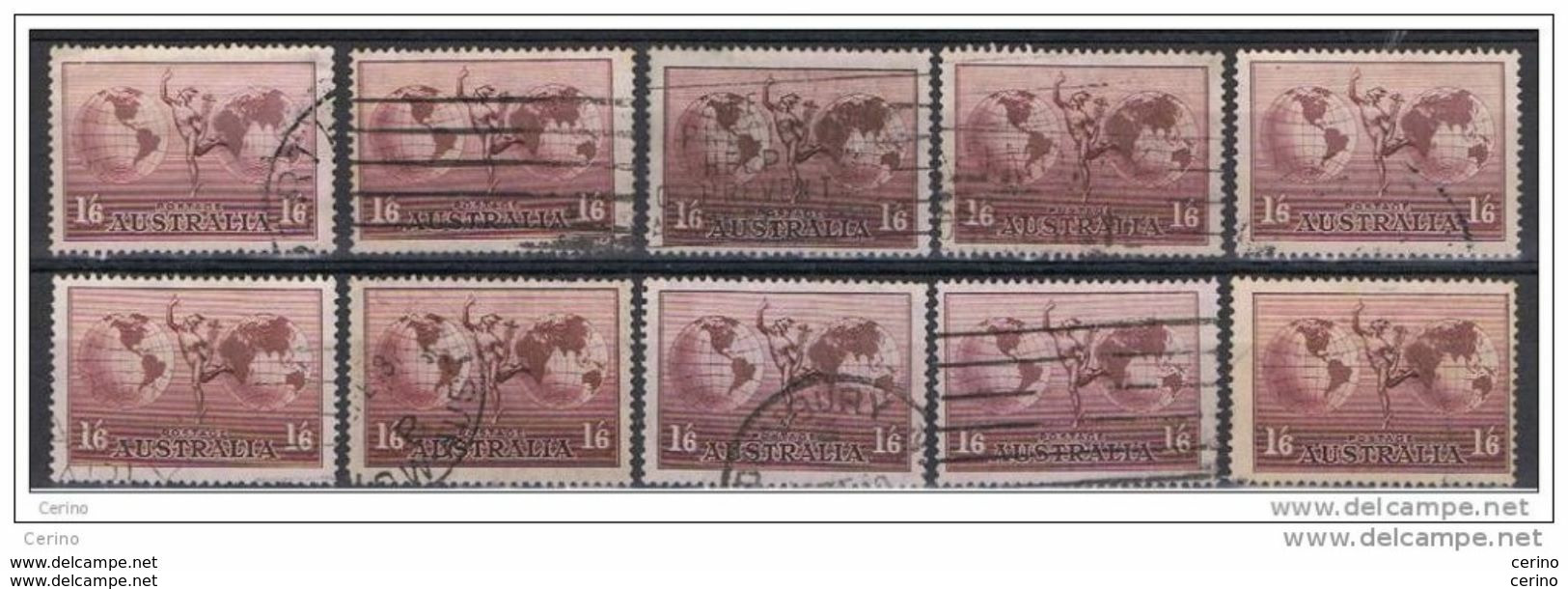AUSTRALIA:  1937  AIR  MAIL  -  1/6  USED  STAMPS  -  REP.  10  EXEMPLARY  -  YV/TELL. 6 - Used Stamps