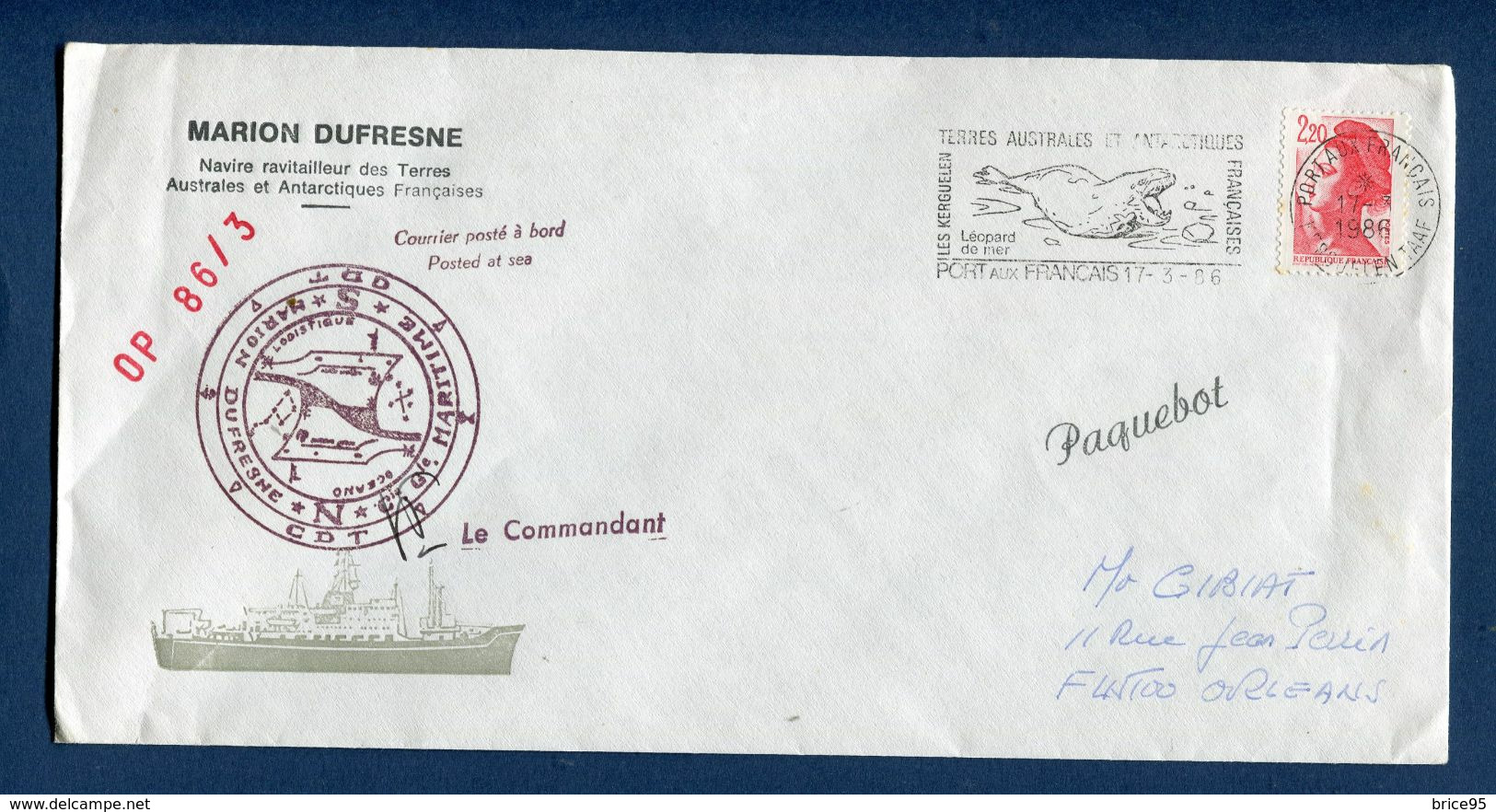 TAAF - Terres Australes Et Antarctiques Françaises - Premier Jour - FDC - Marion Dufresne - 1986 - FDC